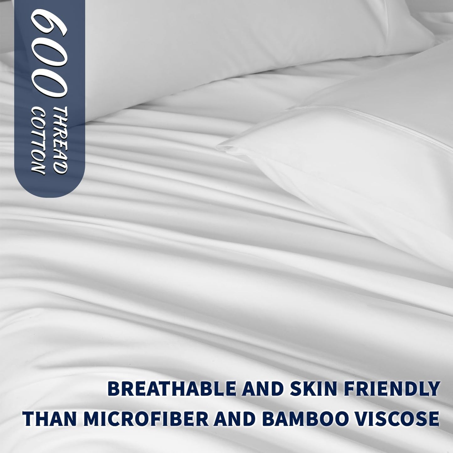 Shilucheng 100% Cotton Queen Size Sheets Set - 600 Thread Count,Luxury Egyptian Cotton Bed Sheets,5-Star Hotel Quality Sheets, Breathable & Cooling, 16 Inch Deep Pocket - 4 Piece (White, Queen)