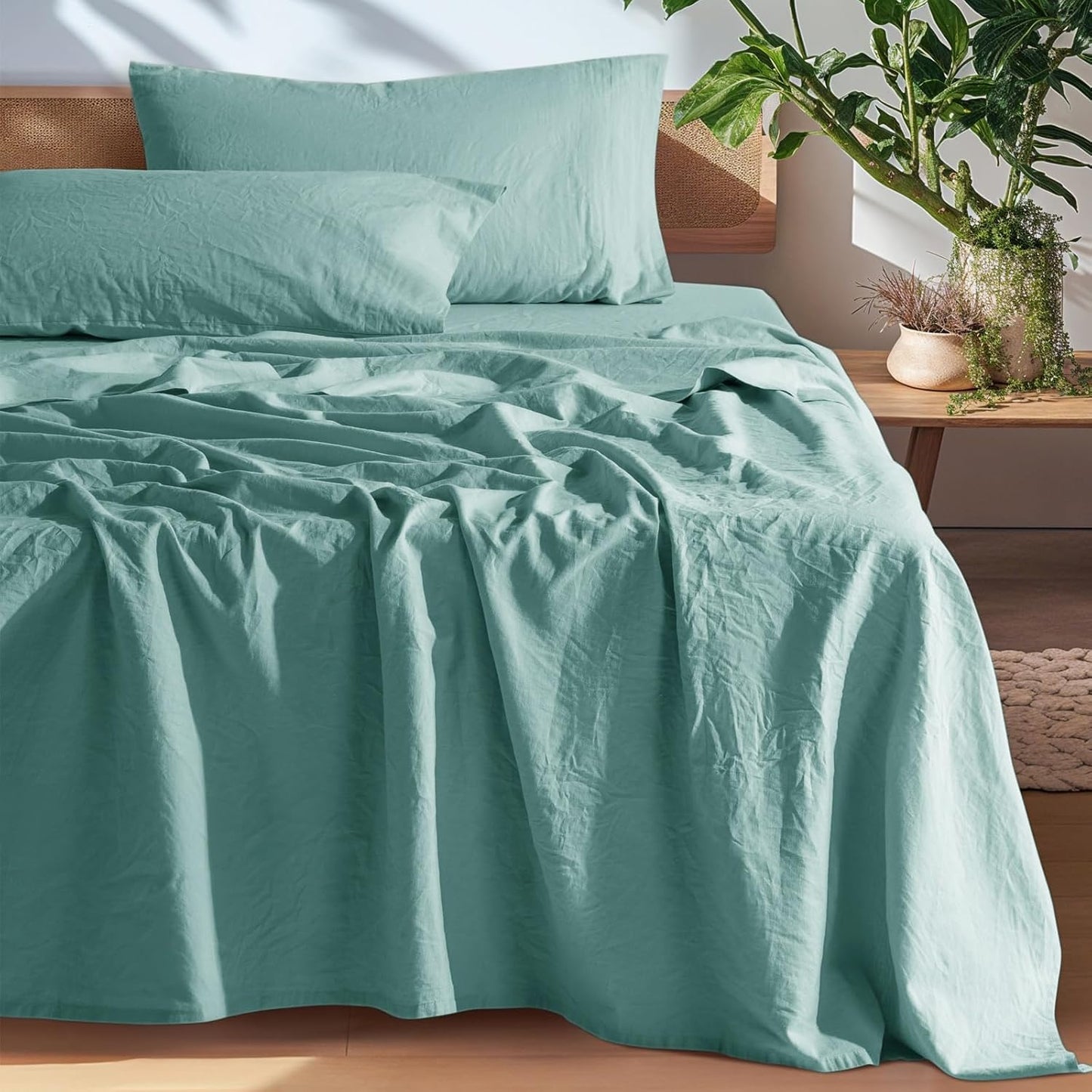 SONORO KATE 100% French Pure Linen Sheets, Breathable and Durable Linen King Size Sheets, Anti-Tear Linen Bed Sheets, Machine Washable, 16 Inch Deep Pocket - 4 Piece (Natural Linen, King)