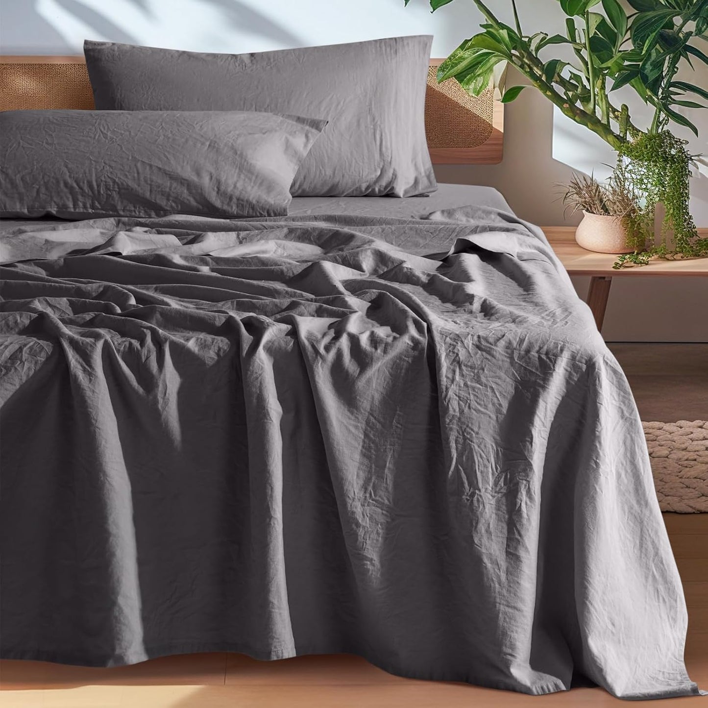 SONORO KATE 100% French Pure Linen Sheets, Breathable and Durable Linen King Size Sheets, Anti-Tear Linen Bed Sheets, Machine Washable, 16 Inch Deep Pocket - 4 Piece (Natural Linen, King)