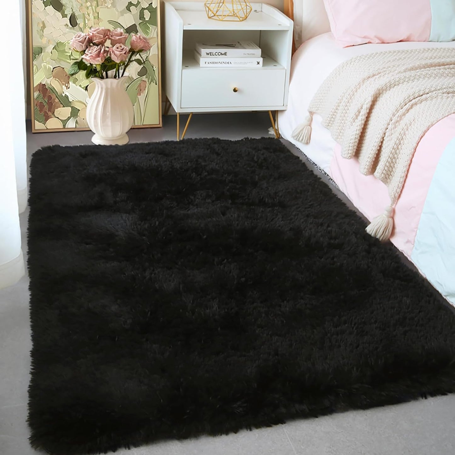 4x6 Light Grey Fluffy Shag Area Rug for Bedroom, Ultra Soft Fuzzy Plush Washable Carpet for Living Room, Modern Cozy Non Skid Furry Shaggy Rug for Kids Baby Boys Nursery Dorm,Tie-Dye Gray