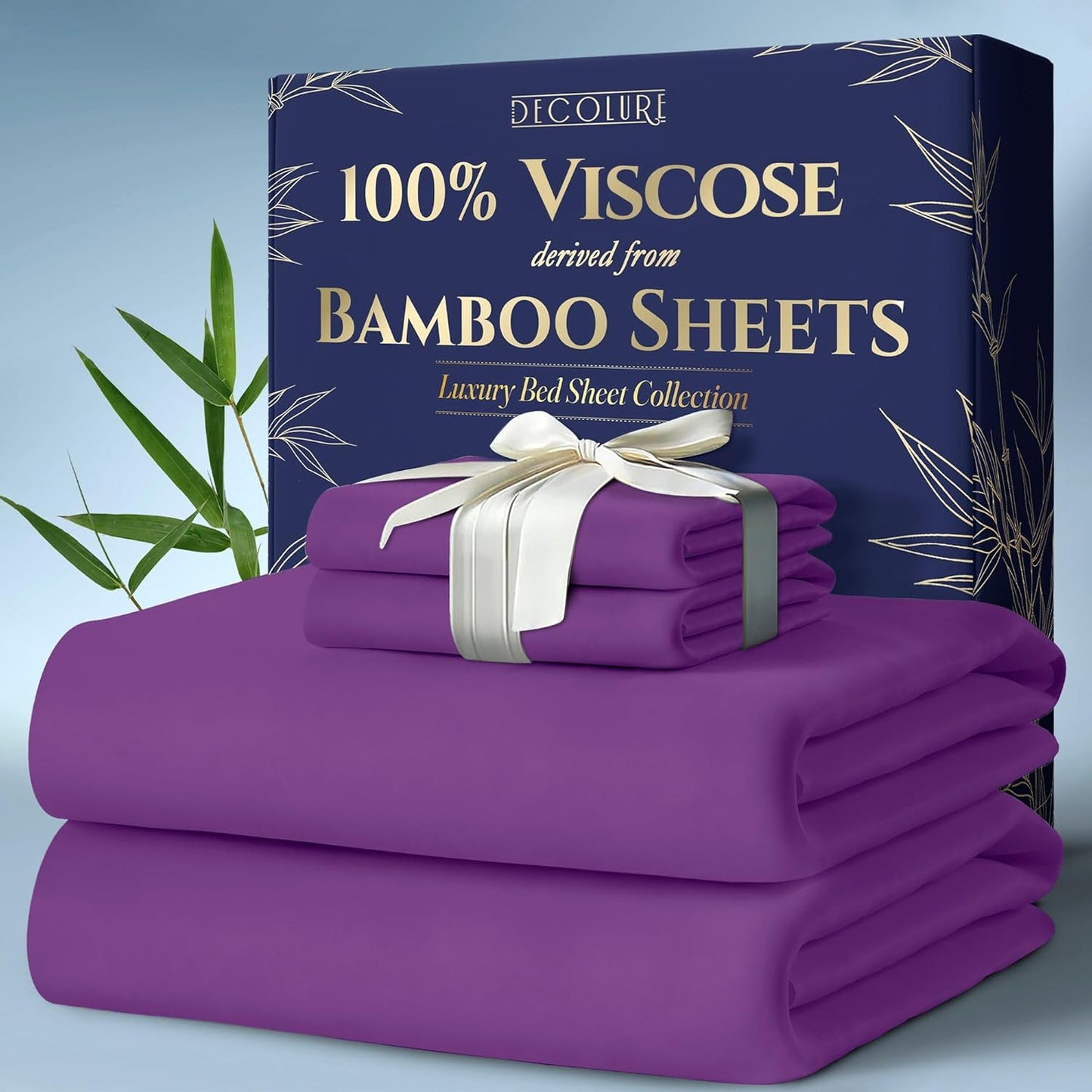 DECOLURE 100% Viscose Derived from Bamboo Sheets King Size 4pcs - Ultra Soft & Luxuriously Cooling, 17" Deep Pocket, Double Stitching, Perfect for Hot Sleepers - King Bed Sheets (White)