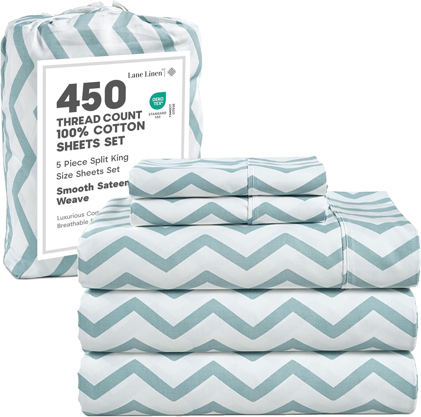LANE LINEN 100% Cotton Sheets – 450 Thread Count Naturally Cooling Twin Sheets Set, Soft & Comfy Sateen Weave, Deep Pocket Fits 15” Mattress, Fade-Resistant Hotel Bedding, White