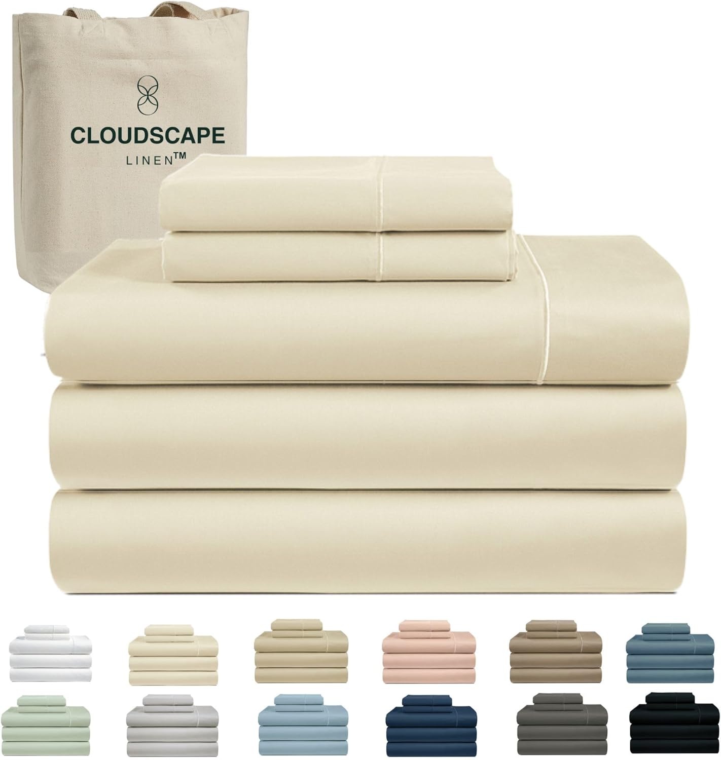 Cloud Scape Linen 100% Egyptian Cotton King Sheets Set – 1000 Thread Count, 4-Piece Soft Hotel Quality Bedding Set,Deep Pockets up to 16”, White