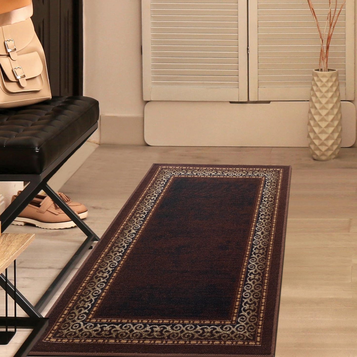 Antep Rugs Alfombras Bordered Modern 5x7 Non-Slip (Non-Skid) Low Pile Rubber Backing Indoor Area Rug (Maroon Red, 5' x 7')