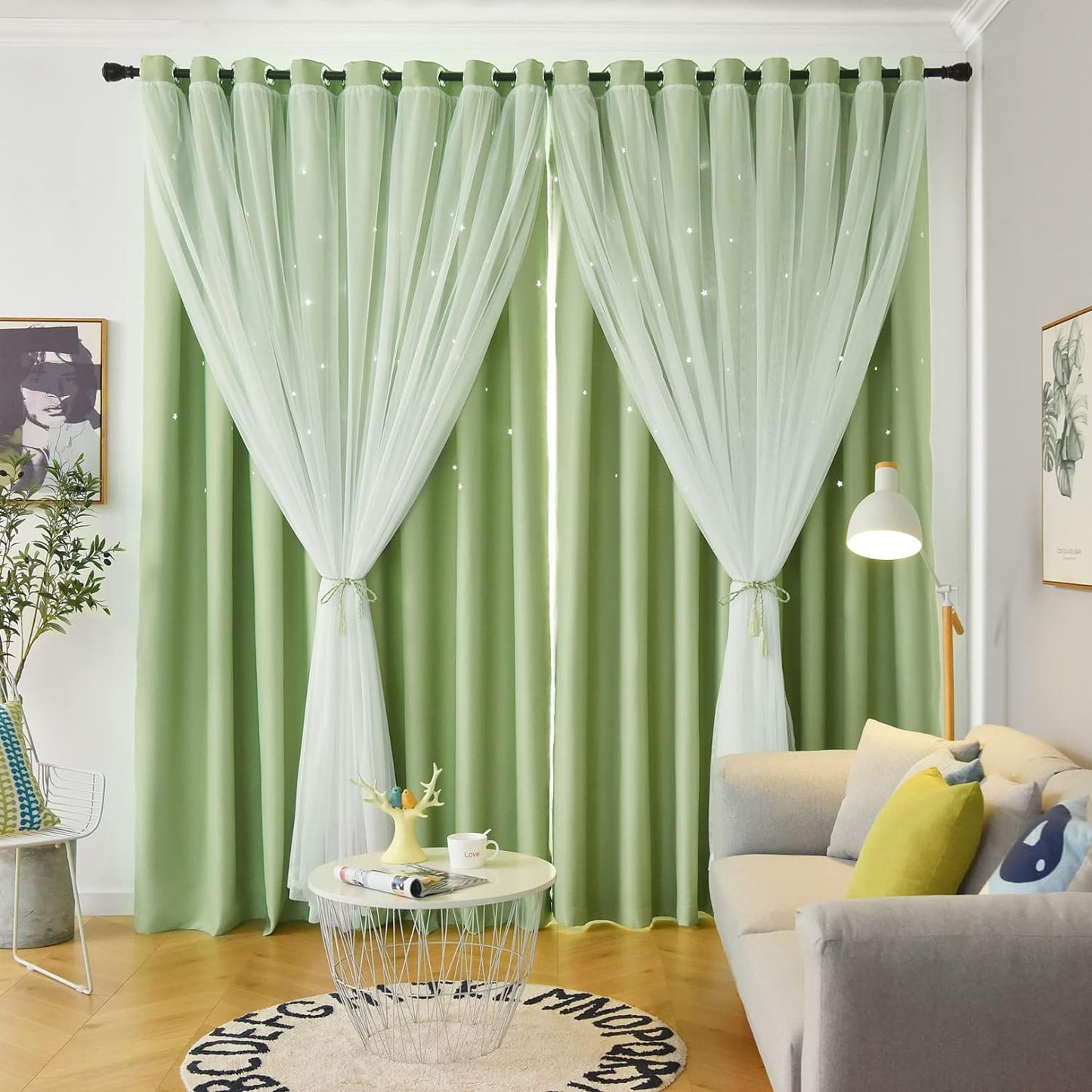 Star Blackout Bedroom Curtains, Beige, 52"W x 63"L, 2 Panels