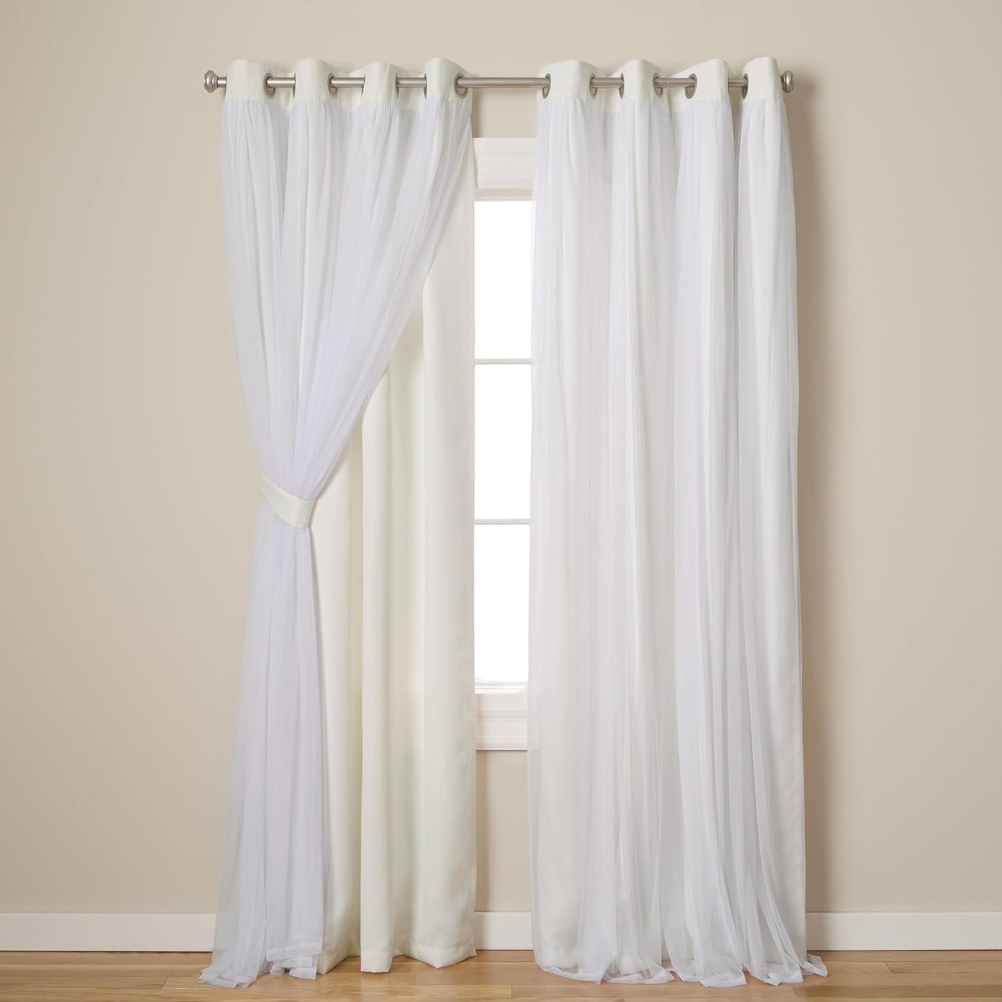 TOWN & COUNTRY LUXE Talia Double Layer Indoor Curtains, Sheer and Room Darkening Blackout, Grommet Top, Energy Efficient, 2-Pack Set, 52"x96", Winter White