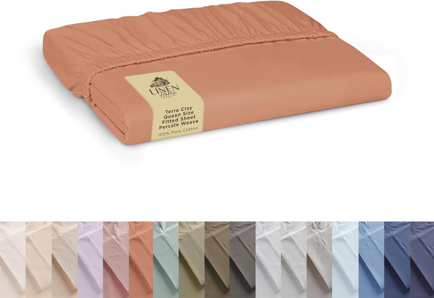 Linen Home 100% Cotton Percale Weave Fitted Sheet, Queen Size, White, 1 Deep Pocket Fitted Sheet, Fits Mattress Upto 16" Crisp and Cool Strong Bed Linen, 60"X80"+15"