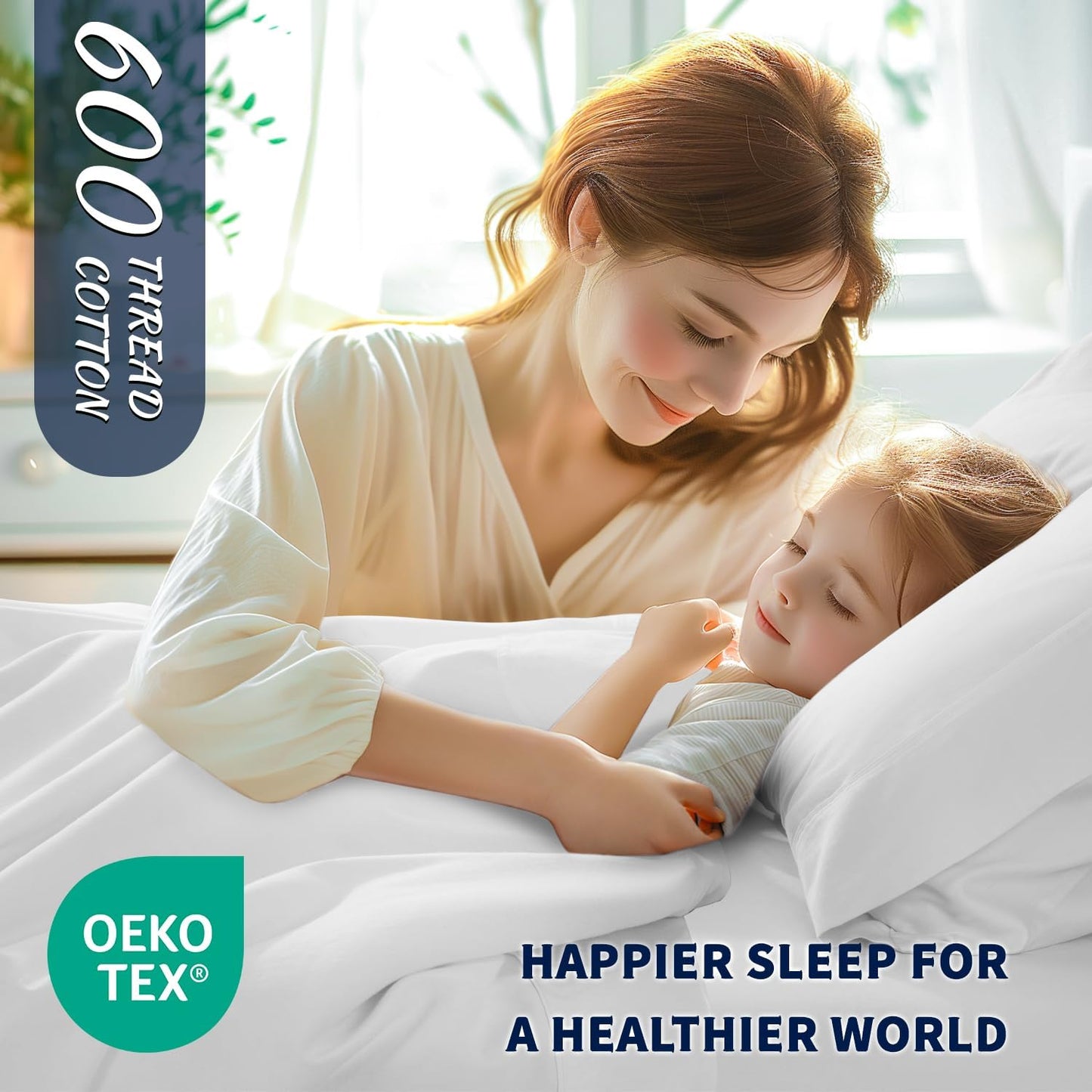Shilucheng 100% Cotton Queen Size Sheets Set - 600 Thread Count,Luxury Egyptian Cotton Bed Sheets,5-Star Hotel Quality Sheets, Breathable & Cooling, 16 Inch Deep Pocket - 4 Piece (White, Queen)