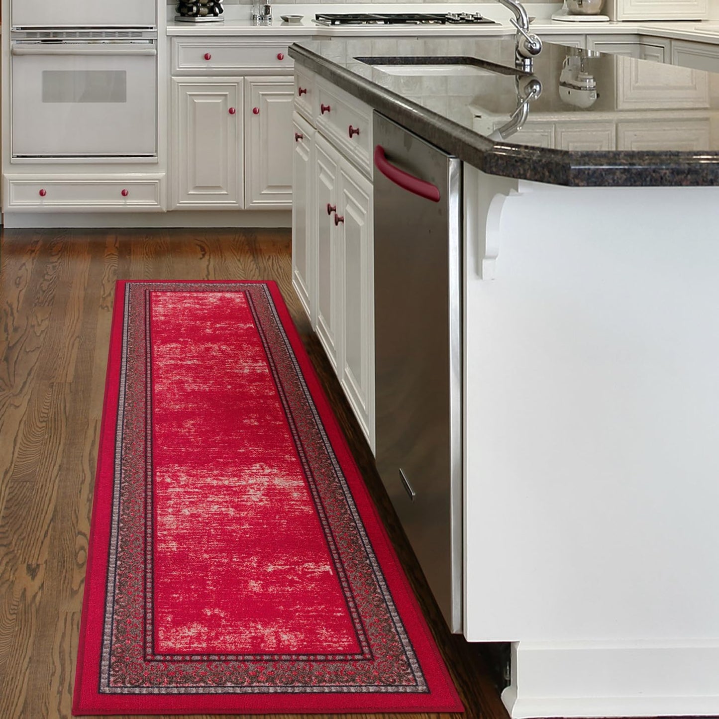 Antep Rugs Alfombras Bordered Modern 5x7 Non-Slip (Non-Skid) Low Pile Rubber Backing Indoor Area Rug (Maroon Red, 5' x 7')