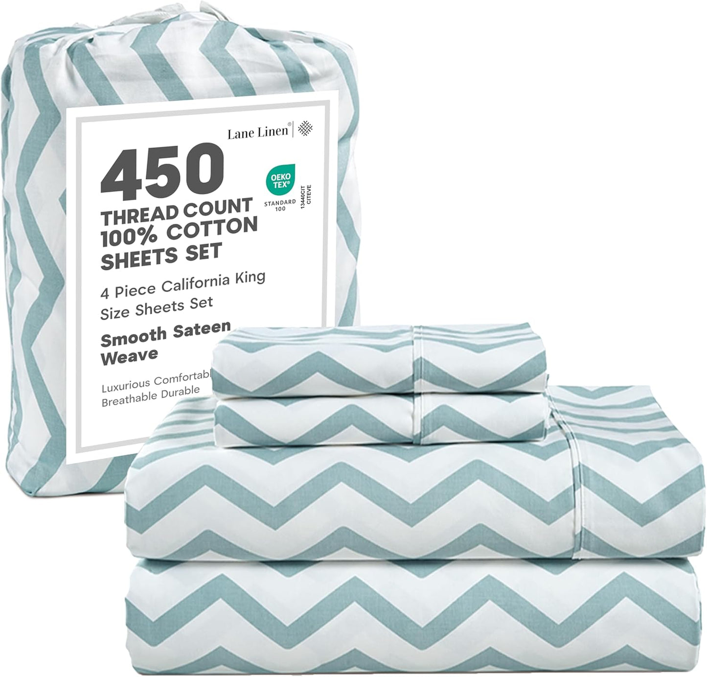 LANE LINEN 100% Cotton Sheets – 450 Thread Count Naturally Cooling Twin Sheets Set, Soft & Comfy Sateen Weave, Deep Pocket Fits 15” Mattress, Fade-Resistant Hotel Bedding, White