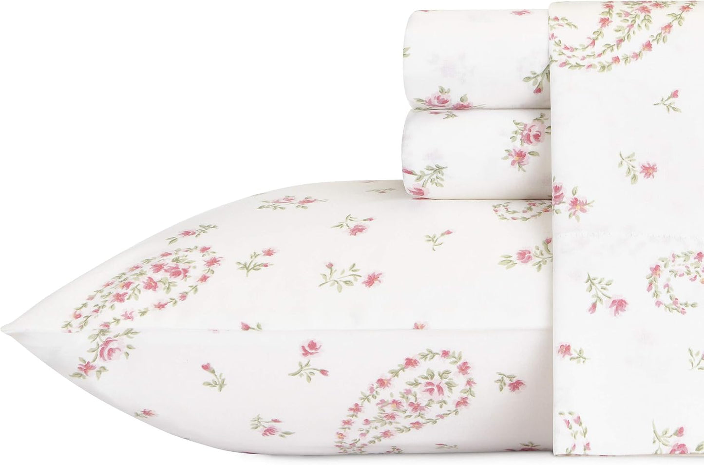 Laura Ashley - Queen Bed Sheets, Smooth & Silky Sateen Cotton Bedding with Matching Pillowcases, Deep Pocket, Oeko-Tex Certified (Ramona Blue)