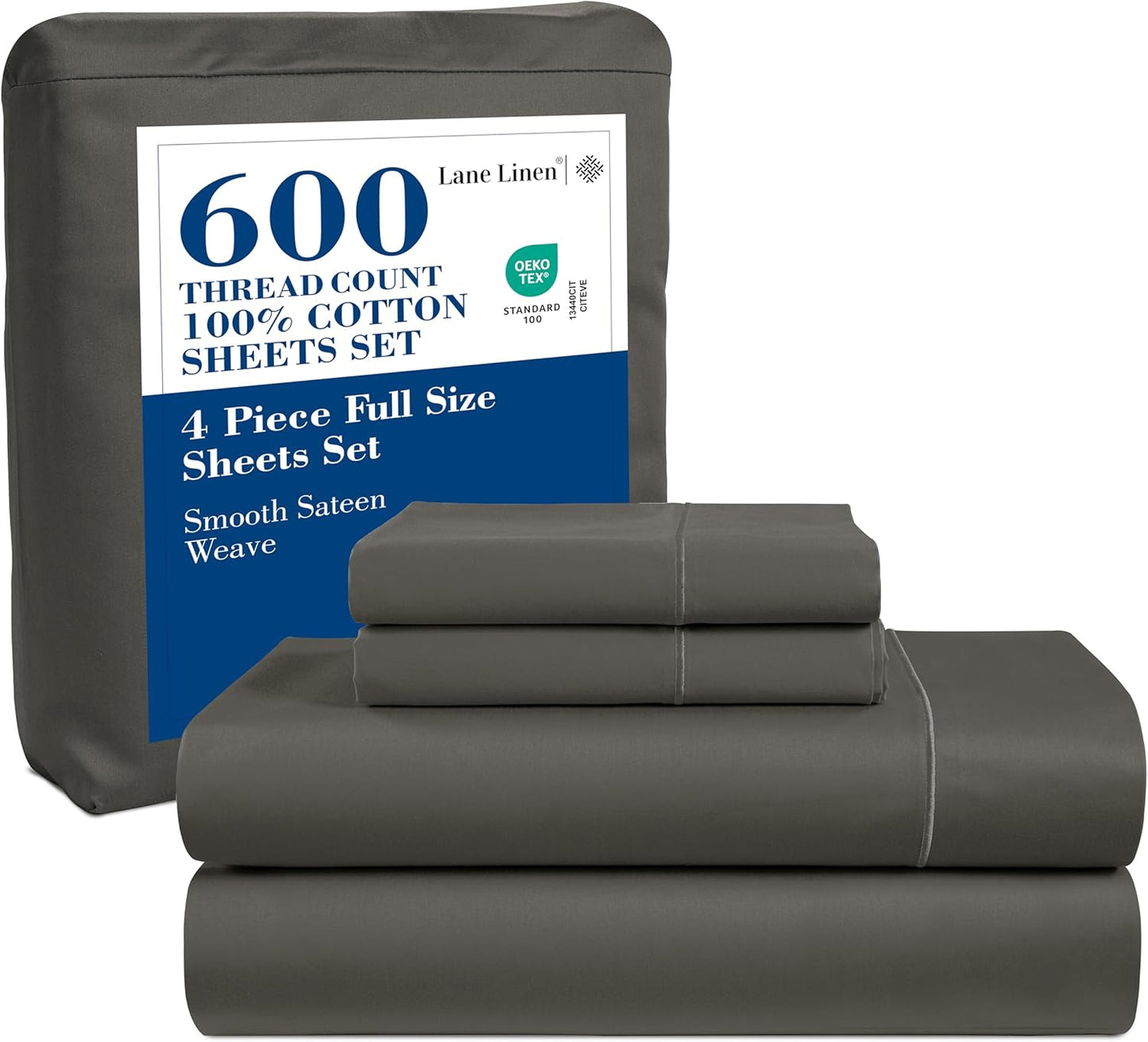 LANE LINEN 100% Cotton White Queen Size Sheet Set – Luxurious Hotel-Quality Sateen Weave, Fully Elasticized Mercerized Cotton, Deep Pocket 4-Piece Set, Naturally Cooling & Comfortable