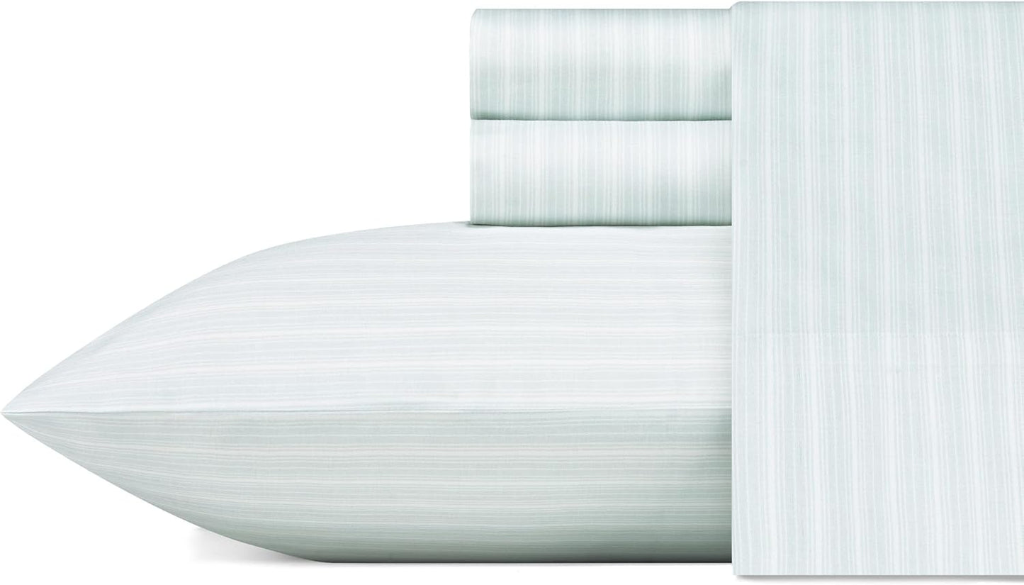 Laura Ashley - Queen Bed Sheets, Smooth & Silky Sateen Cotton Bedding with Matching Pillowcases, Deep Pocket, Oeko-Tex Certified (Ramona Blue)