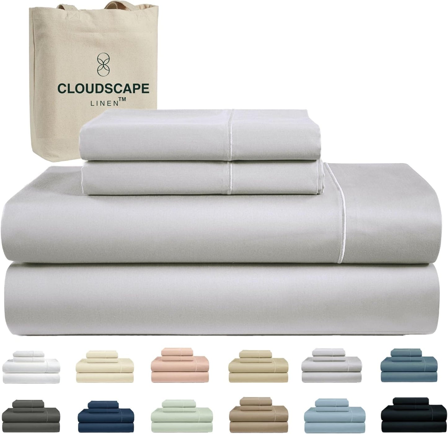 Cloud Scape Linen 100% Egyptian Cotton King Sheets Set – 1000 Thread Count, 4-Piece Soft Hotel Quality Bedding Set,Deep Pockets up to 16”, White