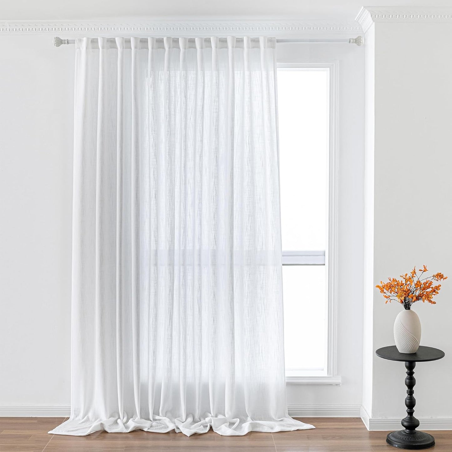 MYSKY HOME Linen Curtains for Living Room, Natural Semi Sheer Curtains & Drapes 84 inches Length 2 Panels Set Farmhouse Country Boho Style Back Tab Draperies for Sliding Glass Door, 50" Wide, Linen