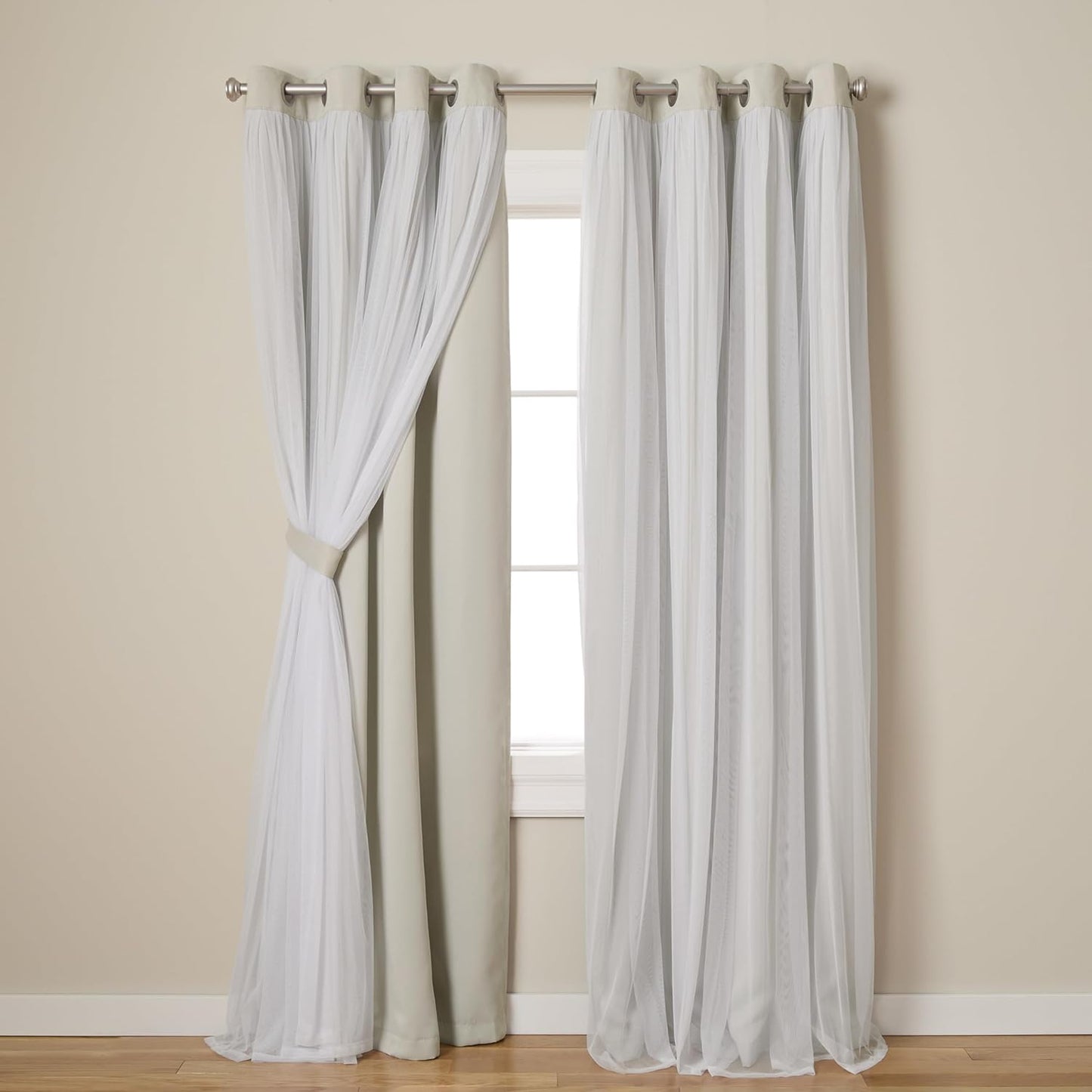 TOWN & COUNTRY LUXE Talia Double Layer Indoor Curtains, Sheer and Room Darkening Blackout, Grommet Top, Energy Efficient, 2-Pack Set, 52"x96", Winter White