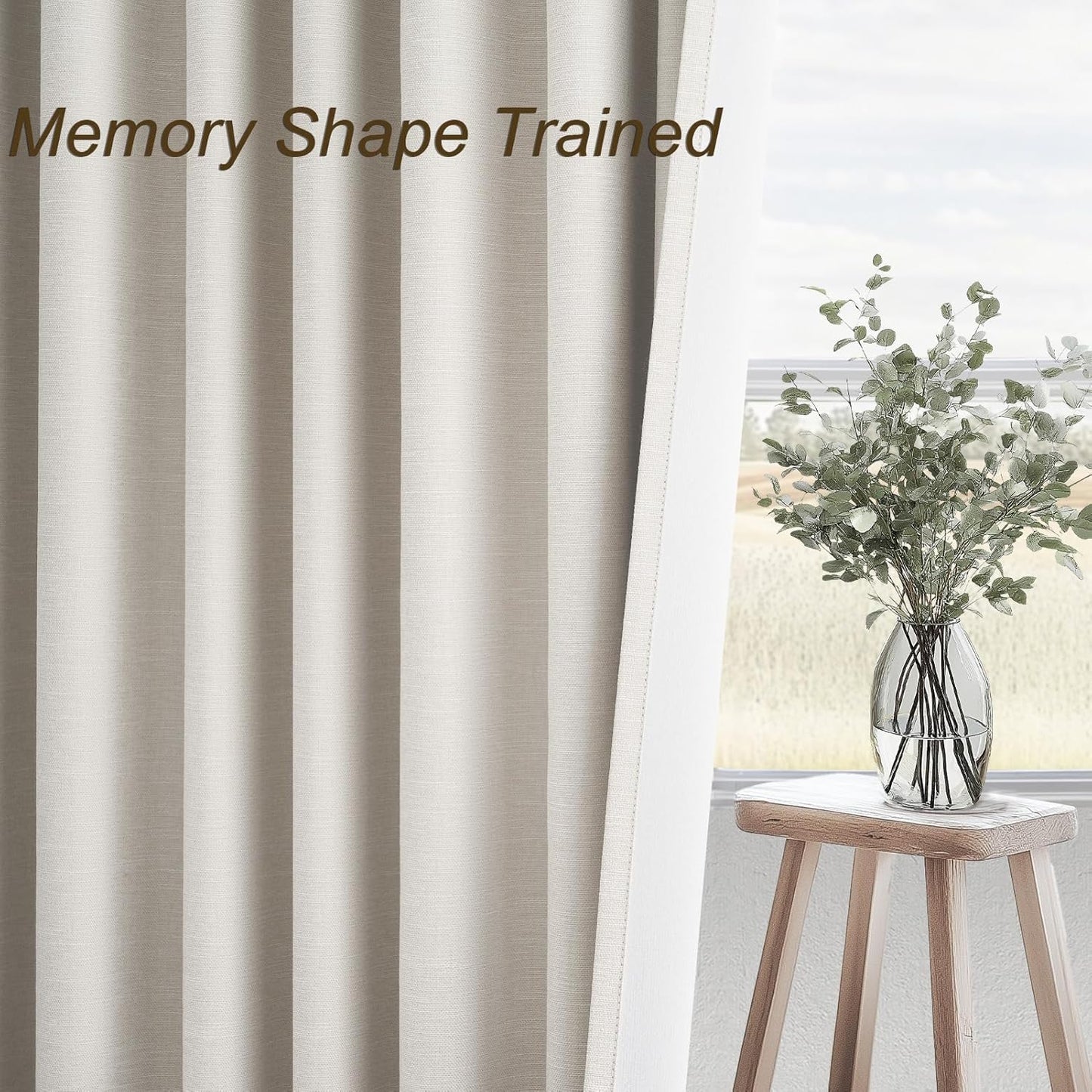 Topfinel Linen Blackout Curtains 96 Inch Long, Boho Farmhouse Ivory Birch Viral Drapes Pinch Pleated Curtains with Hooks for Living Room, Neutral 8 FT Back Tab Bedroom Curtains 52" X 96" 2 Panels