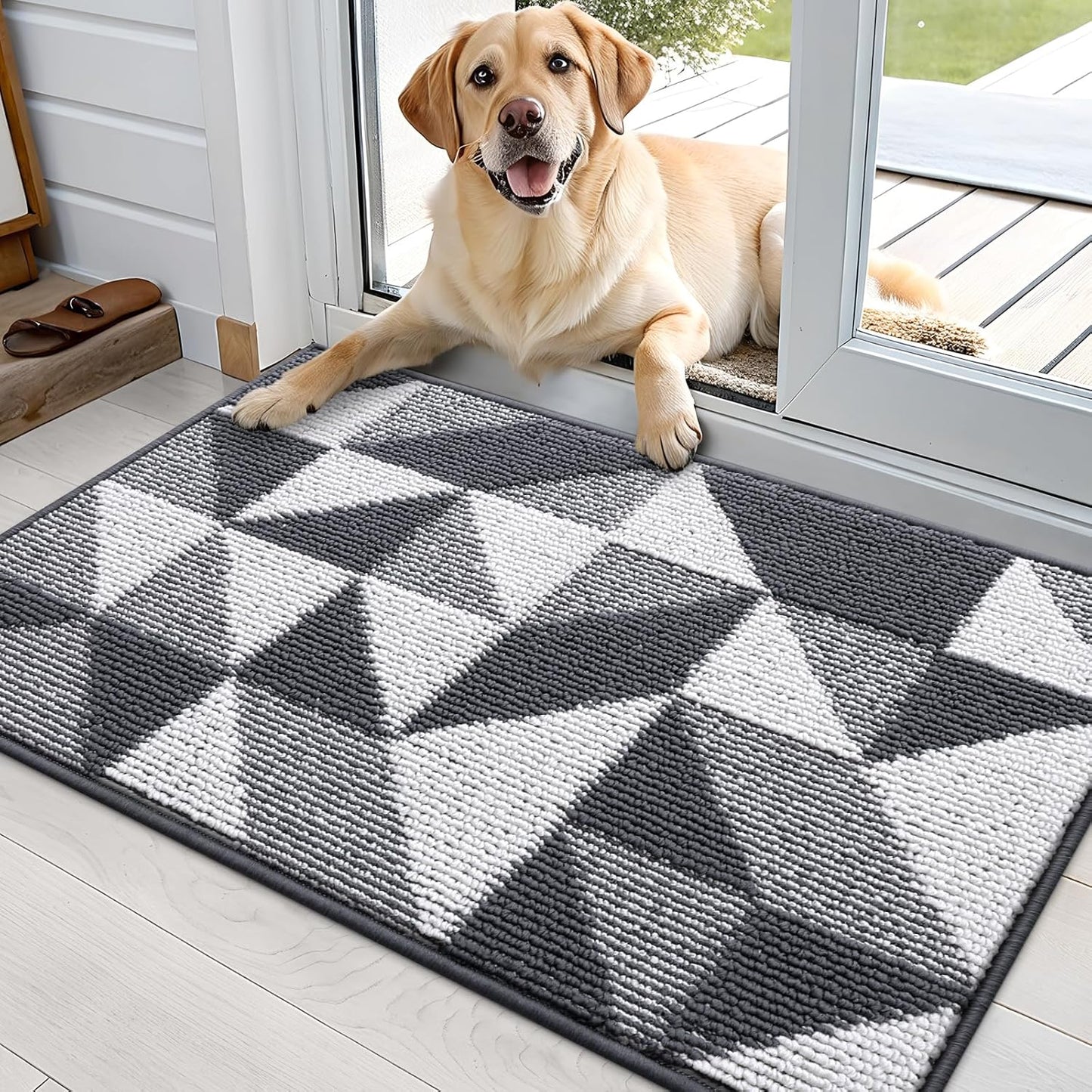OLANLY Door Mat Indoor Entrance Washable 32x20, Odor-Free Low-Profile Front Back Geometric Doormat, Absorbent Resist Dirt Entry Carpet, Easy to Clean Sturdy Inside Floor Mats for Entryway, Black
