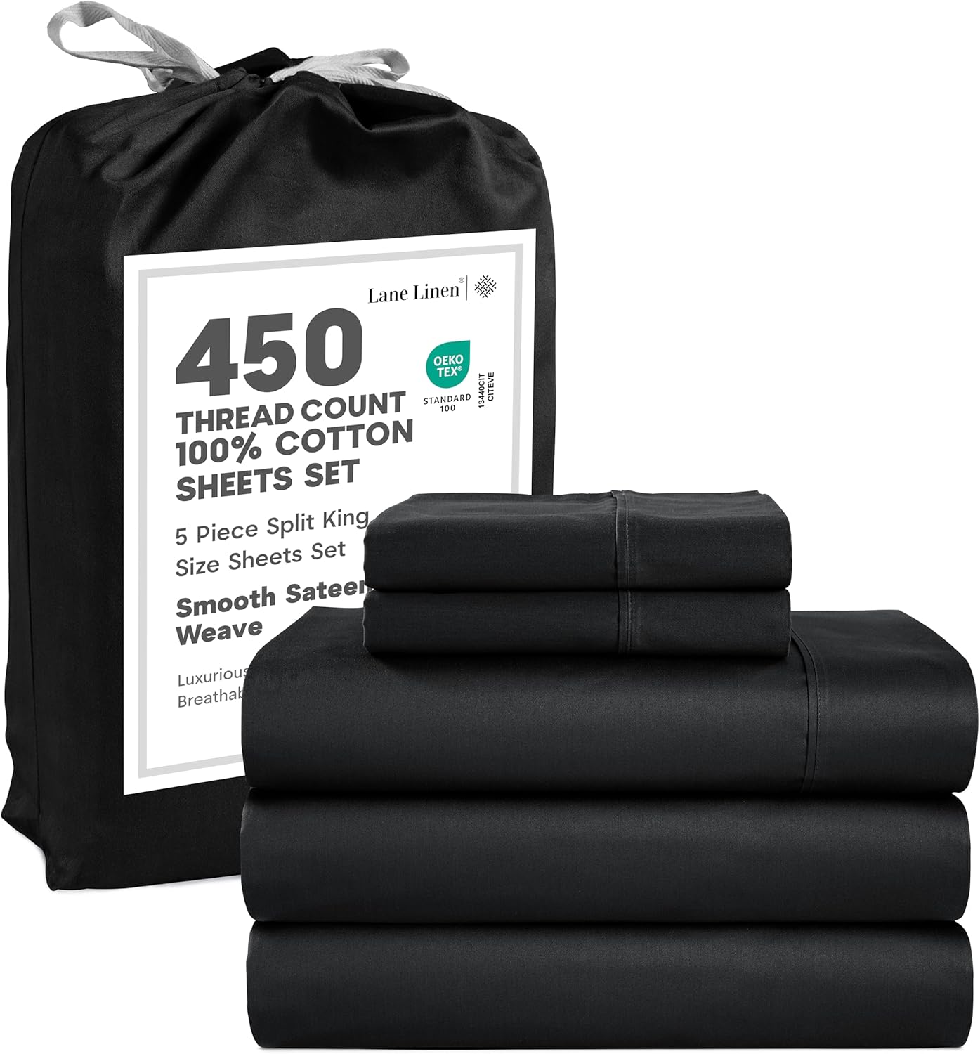 LANE LINEN 100% Cotton Sheets – 450 Thread Count Naturally Cooling Twin Sheets Set, Soft & Comfy Sateen Weave, Deep Pocket Fits 15” Mattress, Fade-Resistant Hotel Bedding, White
