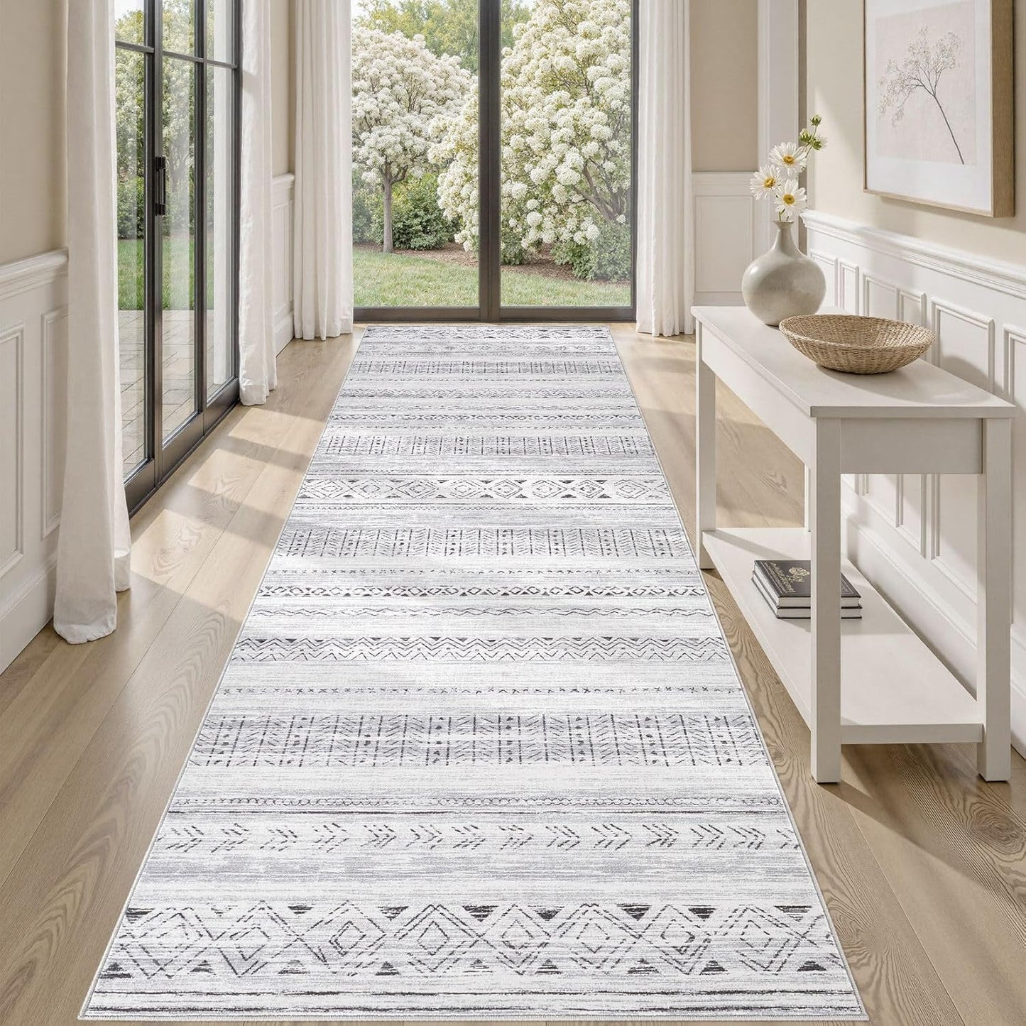 Large Living Room Area Rug 5x7: Soft Machine Washable Boho Moroccan Farmhouse Rugs for Bedroom Under Dining Table - Non-Slip Neutral Morden Indoor Floor Carpet for Home Office - Brown/Cream