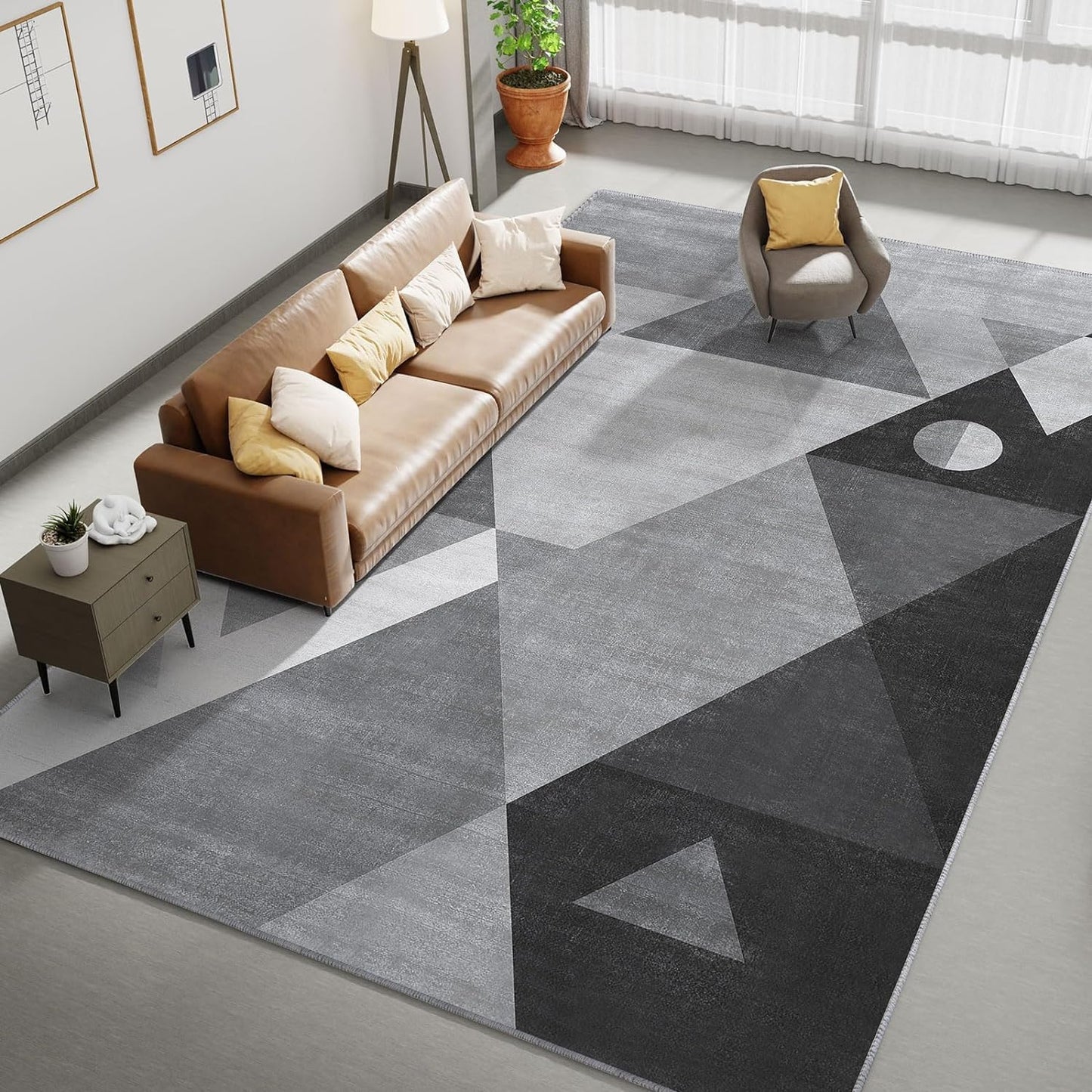 HOMFINE Washable Modern Area Rug - Geometry Style 4x6 Rugs for Living Room, Bedroom, Machine Washable Rug Soft Non Slip Non Shedding Area Rug - Green, 4'x6'