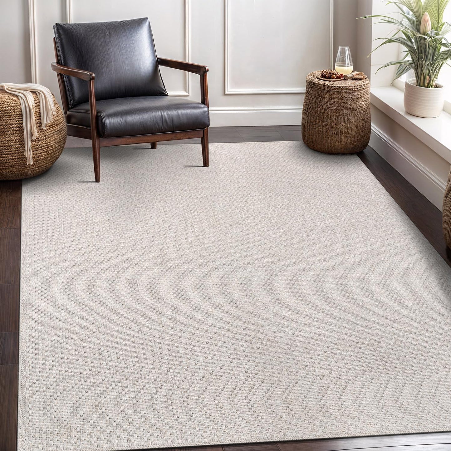 CAMILSON Easy Jute Rug 8x10, Indoor Outdoor Natural Color Fiber Area Rugs for Living Room and Patio Rug Herringbone Seagrass Boho Woven Design Easy-Cleaning Washable Outside Carpet Alfombras 8 x 10