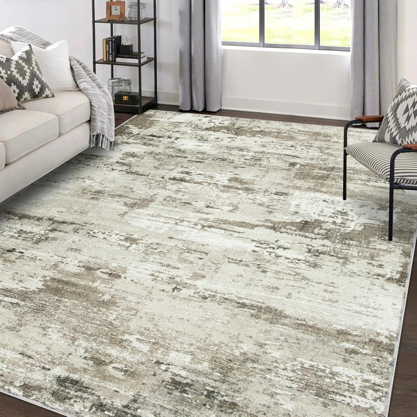 Area Rug Living Room Rugs: 5x7 Large Soft Indoor Carpet Modern Abstract Rug with Non Slip Rubber Backing for Under Dining Table Nursery Home Office Bedroom White Gray Blue