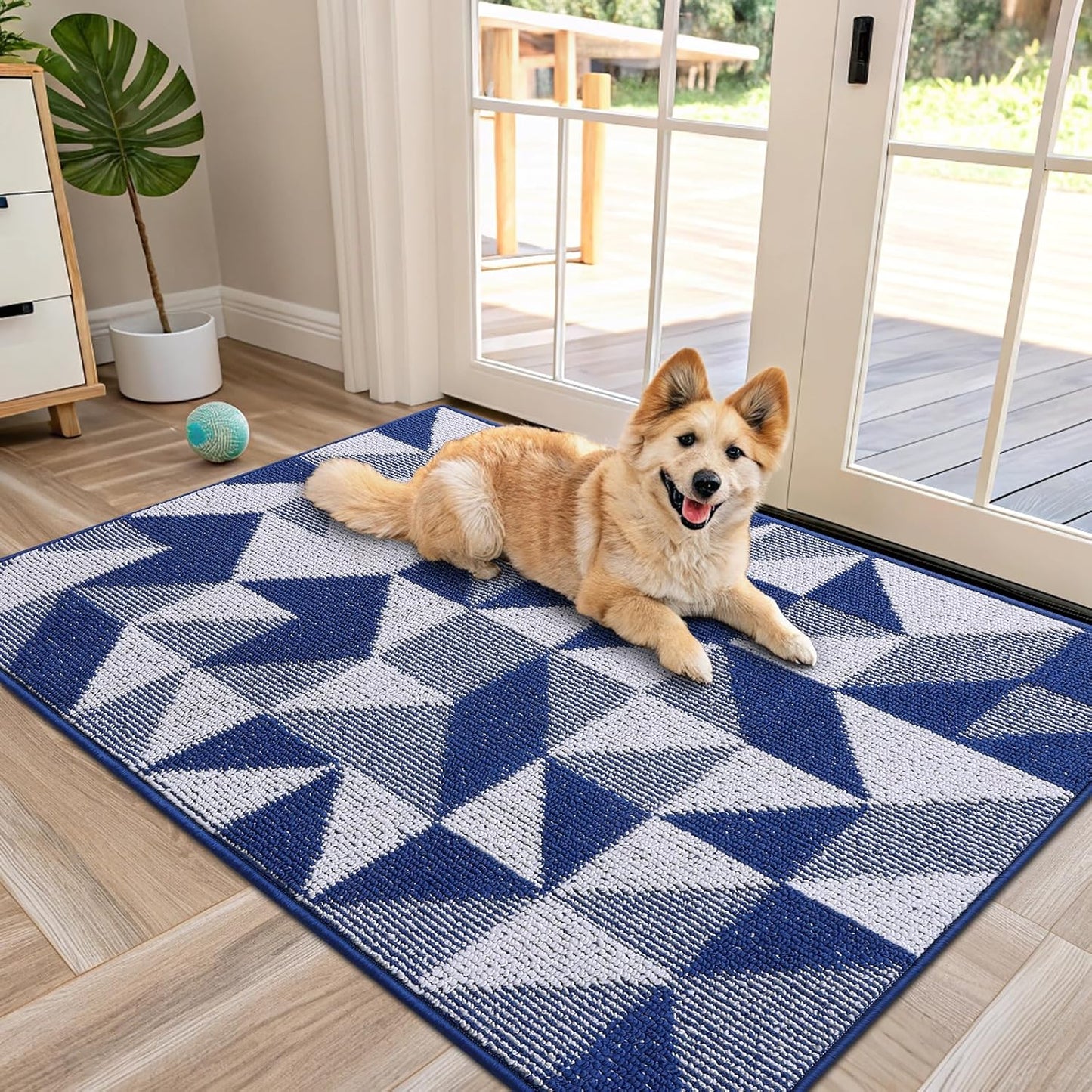 OLANLY Door Mat Indoor Entrance Washable 32x20, Odor-Free Low-Profile Front Back Geometric Doormat, Absorbent Resist Dirt Entry Carpet, Easy to Clean Sturdy Inside Floor Mats for Entryway, Black