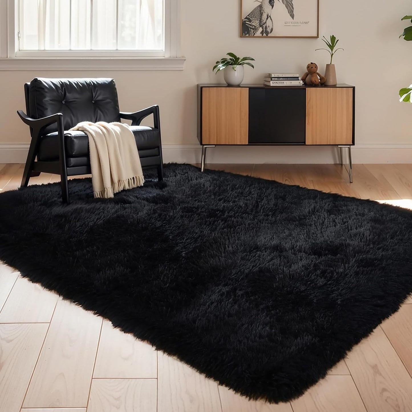 4x6 Light Grey Fluffy Shag Area Rug for Bedroom, Ultra Soft Fuzzy Plush Washable Carpet for Living Room, Modern Cozy Non Skid Furry Shaggy Rug for Kids Baby Boys Nursery Dorm,Tie-Dye Gray
