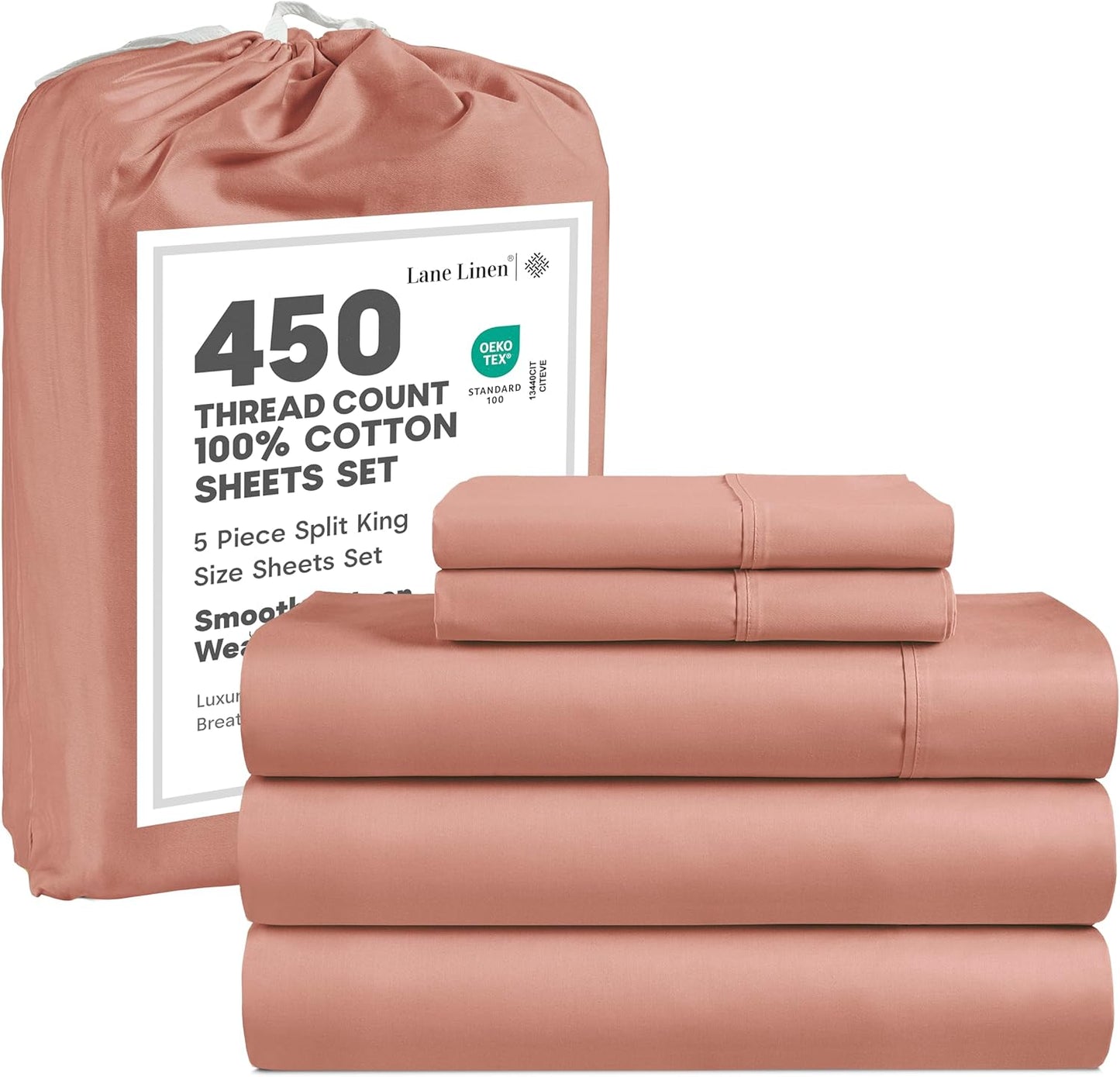 LANE LINEN 100% Cotton Sheets – 450 Thread Count Naturally Cooling Twin Sheets Set, Soft & Comfy Sateen Weave, Deep Pocket Fits 15” Mattress, Fade-Resistant Hotel Bedding, White
