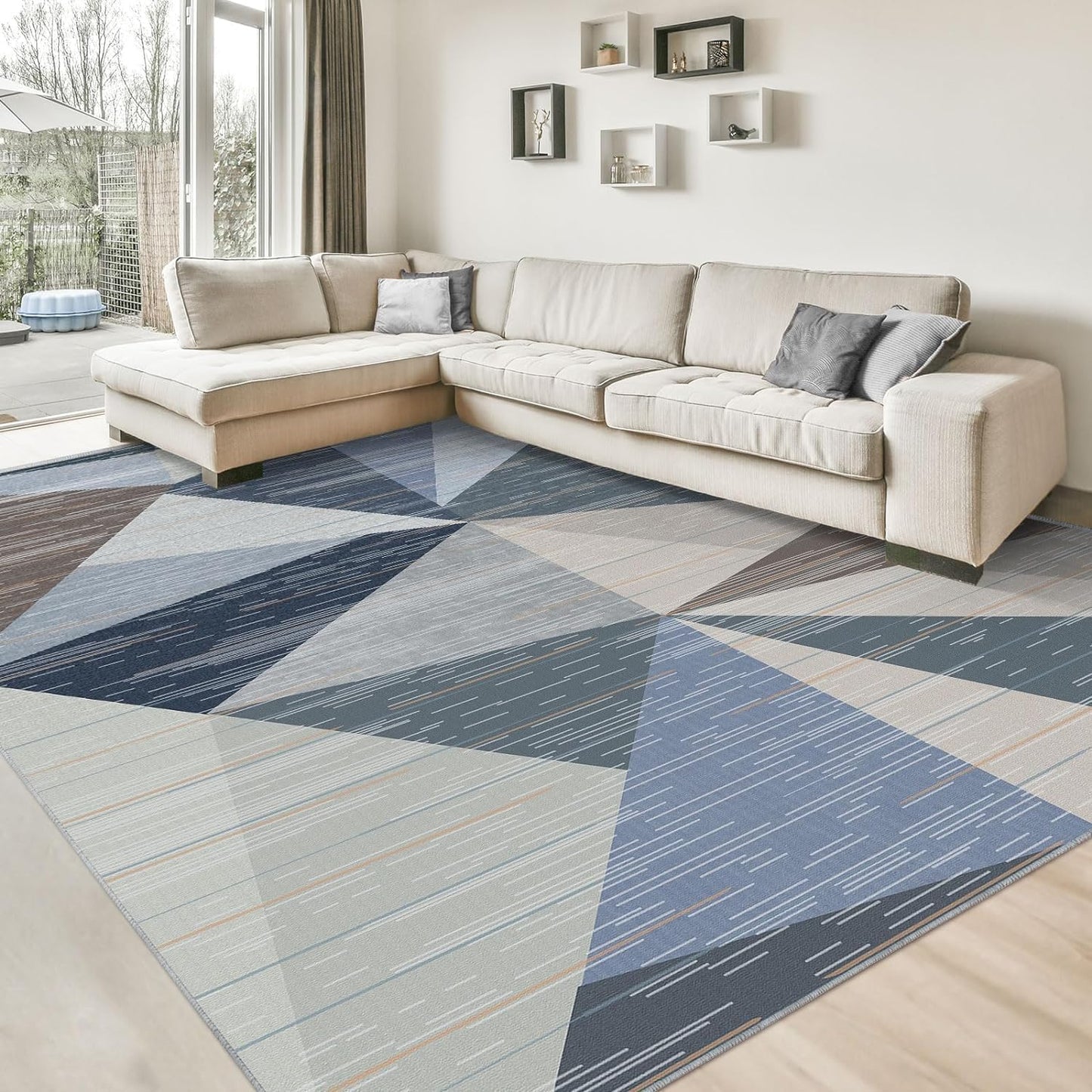 HOMFINE Washable Modern Area Rug - Geometry Style 4x6 Rugs for Living Room, Bedroom, Machine Washable Rug Soft Non Slip Non Shedding Area Rug - Green, 4'x6'