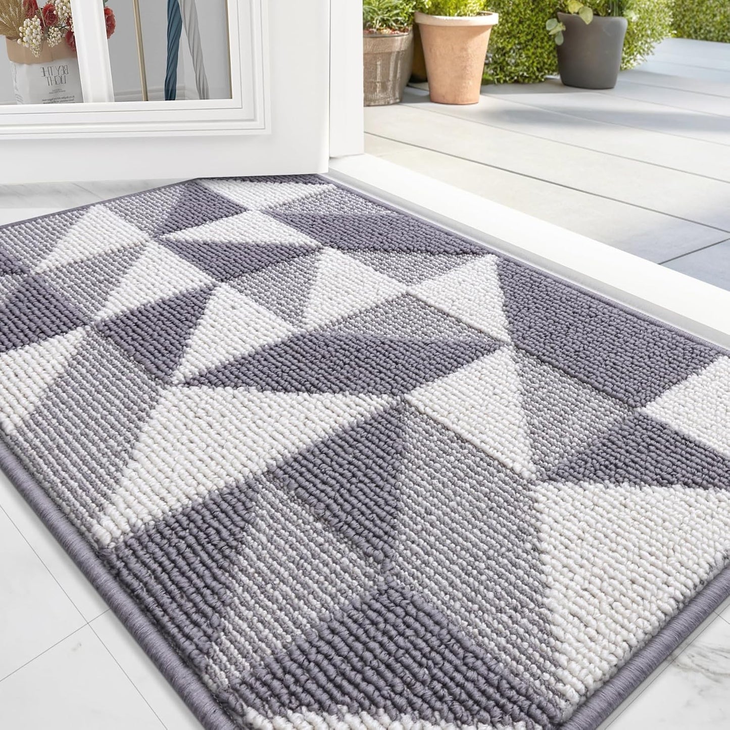 OLANLY Door Mat Indoor Entrance Washable 32x20, Odor-Free Low-Profile Front Back Geometric Doormat, Absorbent Resist Dirt Entry Carpet, Easy to Clean Sturdy Inside Floor Mats for Entryway, Black