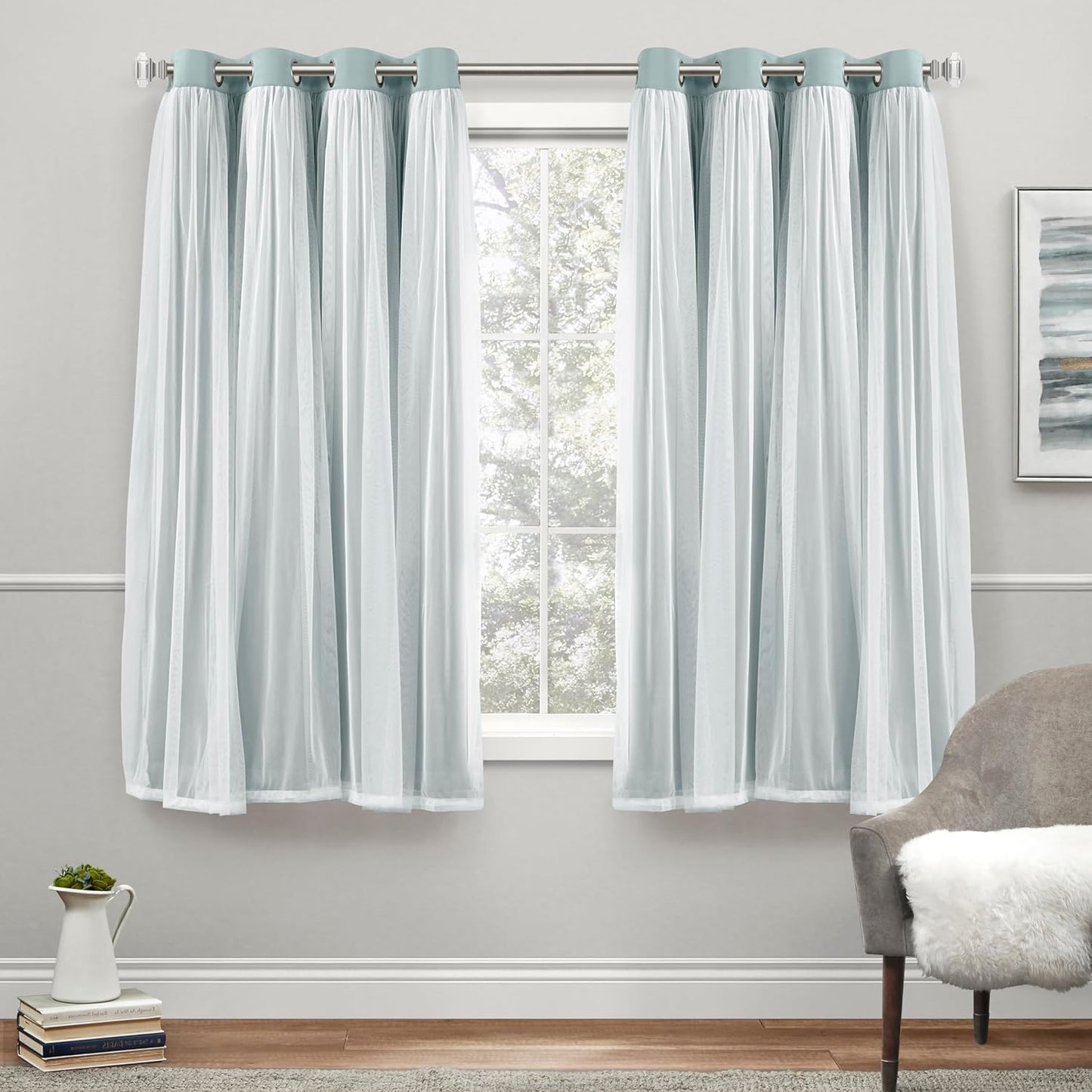 TOWN & COUNTRY LUXE Talia Double Layer Indoor Curtains, Sheer and Room Darkening Blackout, Grommet Top, Energy Efficient, 2-Pack Set, 52"x96", Winter White