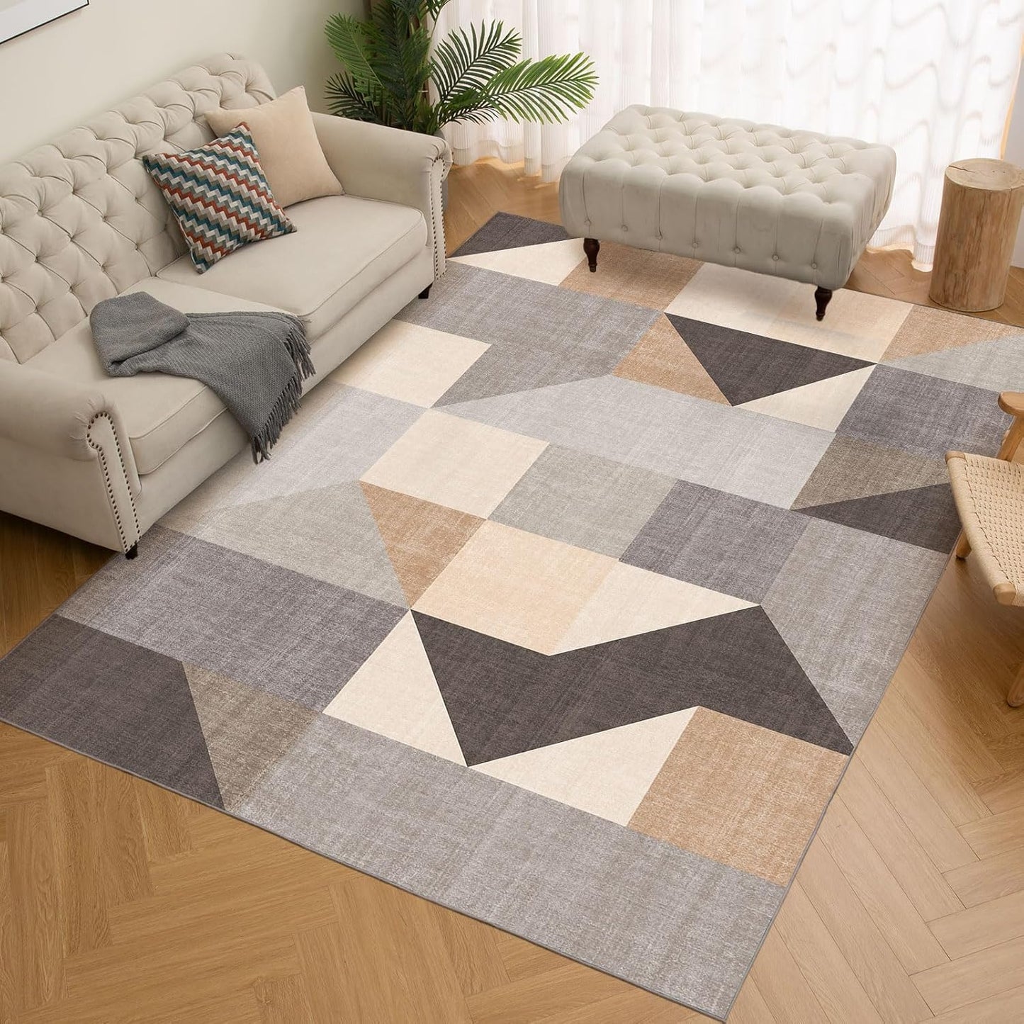 HOMFINE Washable Modern Area Rug - Geometry Style 4x6 Rugs for Living Room, Bedroom, Machine Washable Rug Soft Non Slip Non Shedding Area Rug - Green, 4'x6'