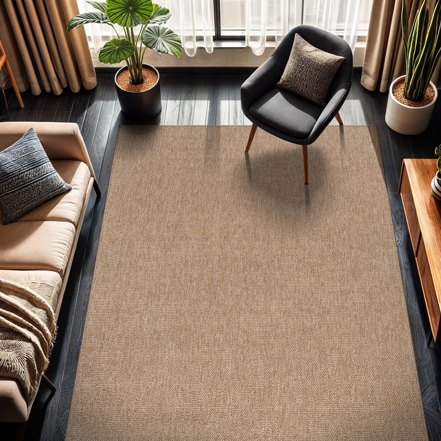 CAMILSON Easy Jute Rug 8x10, Indoor Outdoor Natural Color Fiber Area Rugs for Living Room and Patio Rug Herringbone Seagrass Boho Woven Design Easy-Cleaning Washable Outside Carpet Alfombras 8 x 10
