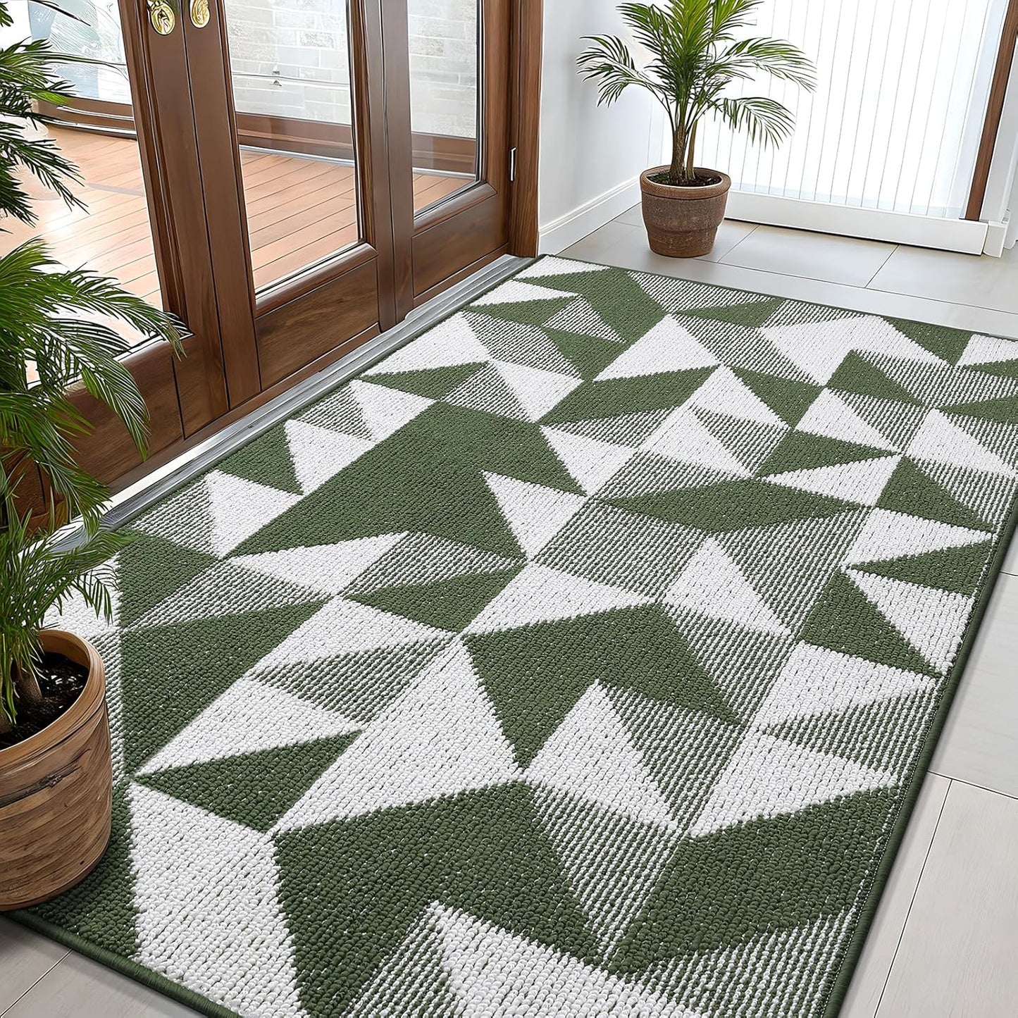 OLANLY Door Mat Indoor Entrance Washable 32x20, Odor-Free Low-Profile Front Back Geometric Doormat, Absorbent Resist Dirt Entry Carpet, Easy to Clean Sturdy Inside Floor Mats for Entryway, Black