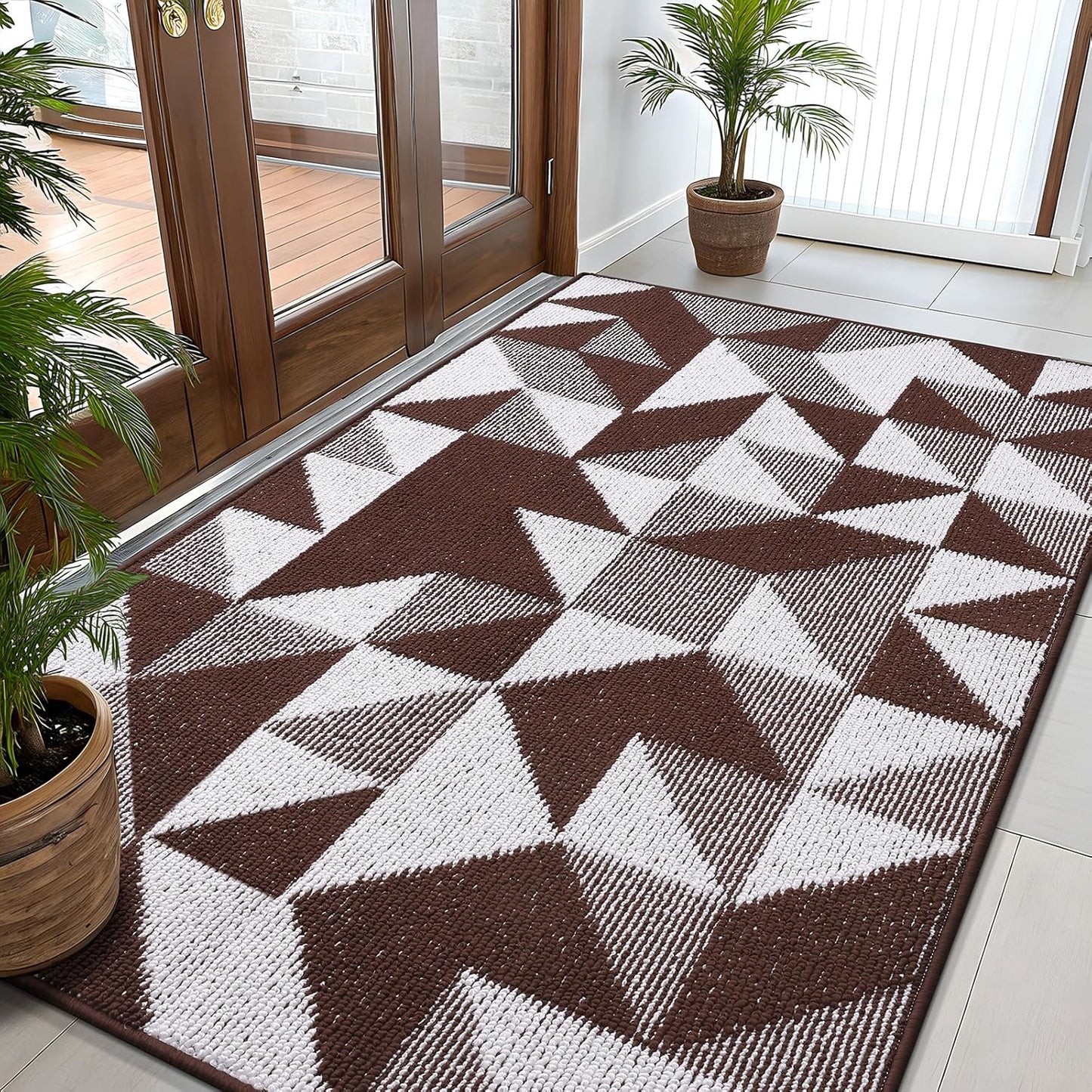 OLANLY Door Mat Indoor Entrance Washable 32x20, Odor-Free Low-Profile Front Back Geometric Doormat, Absorbent Resist Dirt Entry Carpet, Easy to Clean Sturdy Inside Floor Mats for Entryway, Black