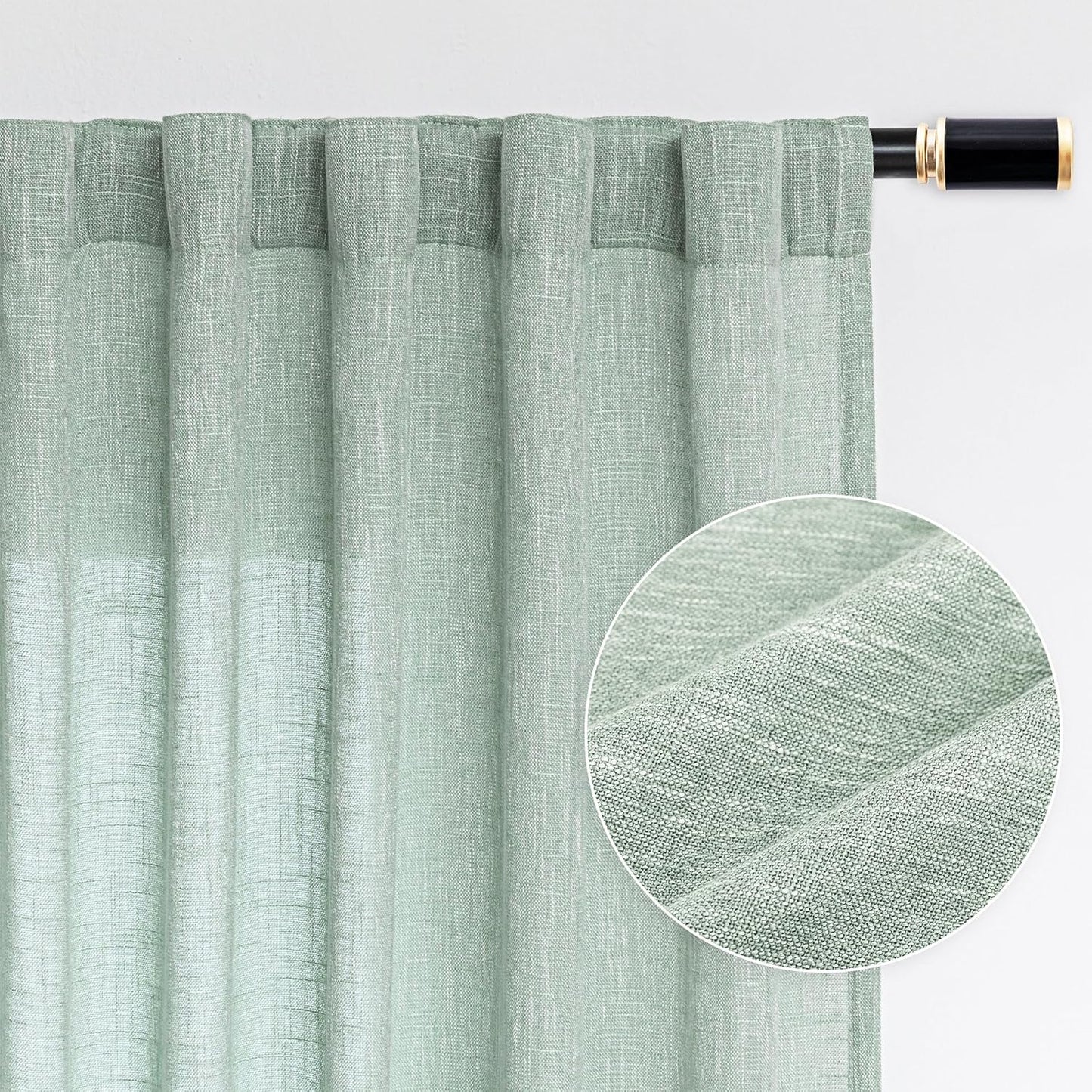 MYSKY HOME Linen Curtains for Living Room, Natural Semi Sheer Curtains & Drapes 84 inches Length 2 Panels Set Farmhouse Country Boho Style Back Tab Draperies for Sliding Glass Door, 50" Wide, Linen