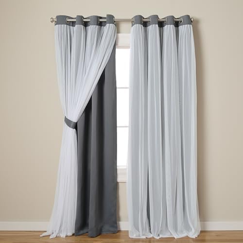 TOWN & COUNTRY LUXE Talia Double Layer Indoor Curtains, Sheer and Room Darkening Blackout, Grommet Top, Energy Efficient, 2-Pack Set, 52"x96", Winter White