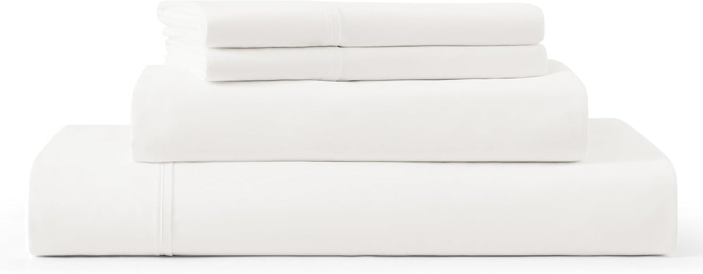 UGG King Sheet Set 4-Piece Luxury Cooling Sheets Deep Pockets Premium Bedding with 2 Pillow Shams Hypoallergenic Machine Washable Soft Lightweight Bed Set for Bedroom, King, White (Hedi)