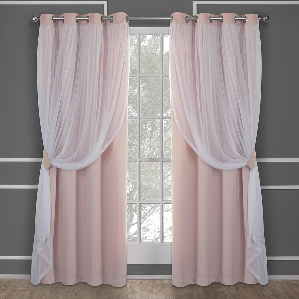 TOWN & COUNTRY LUXE Talia Double Layer Indoor Curtains, Sheer and Room Darkening Blackout, Grommet Top, Energy Efficient, 2-Pack Set, 52"x96", Winter White
