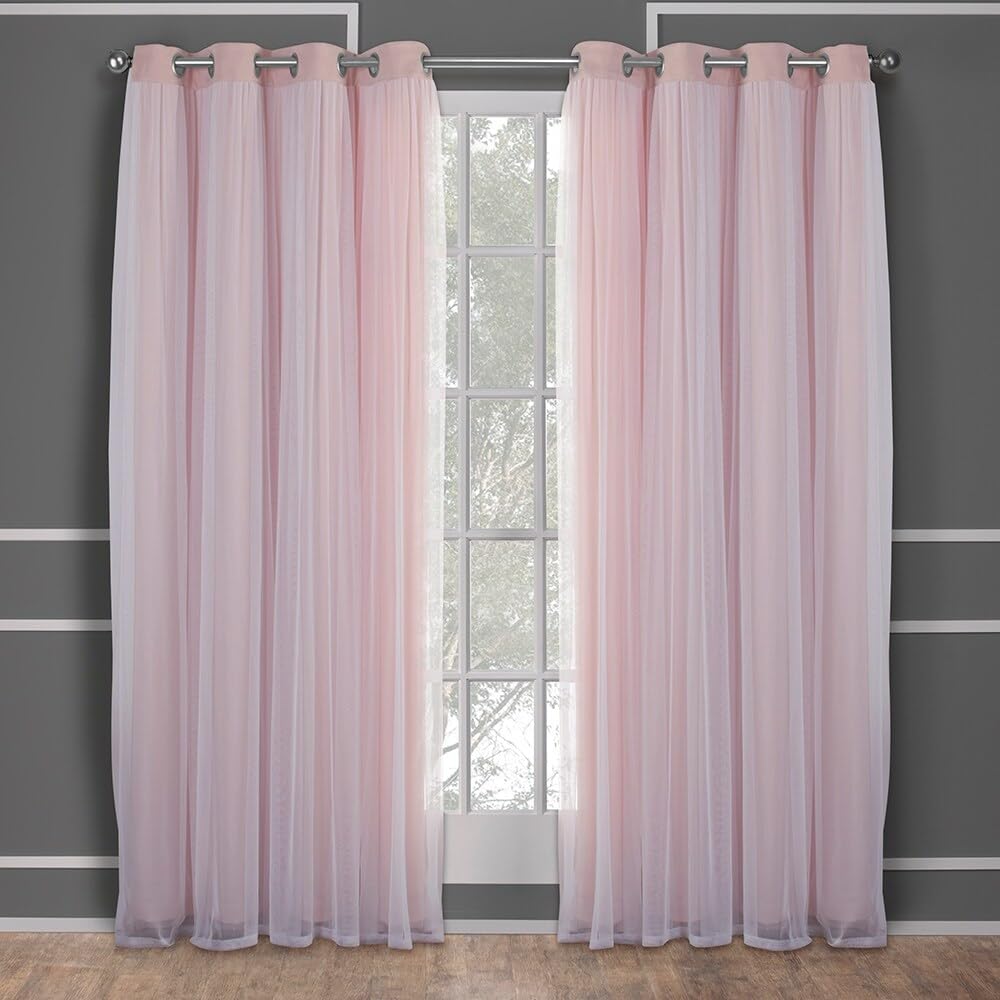 TOWN & COUNTRY LUXE Talia Double Layer Indoor Curtains, Sheer and Room Darkening Blackout, Grommet Top, Energy Efficient, 2-Pack Set, 52"x96", Winter White