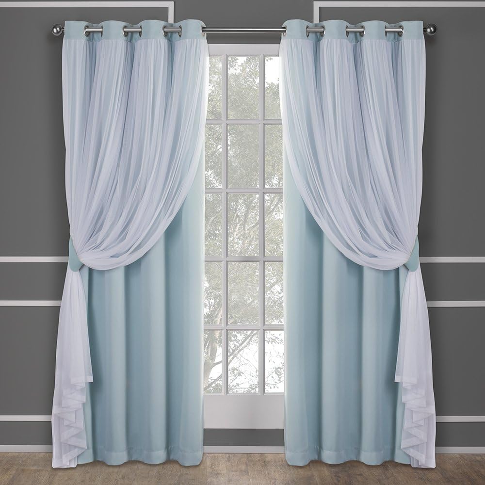 TOWN & COUNTRY LUXE Talia Double Layer Indoor Curtains, Sheer and Room Darkening Blackout, Grommet Top, Energy Efficient, 2-Pack Set, 52"x96", Winter White