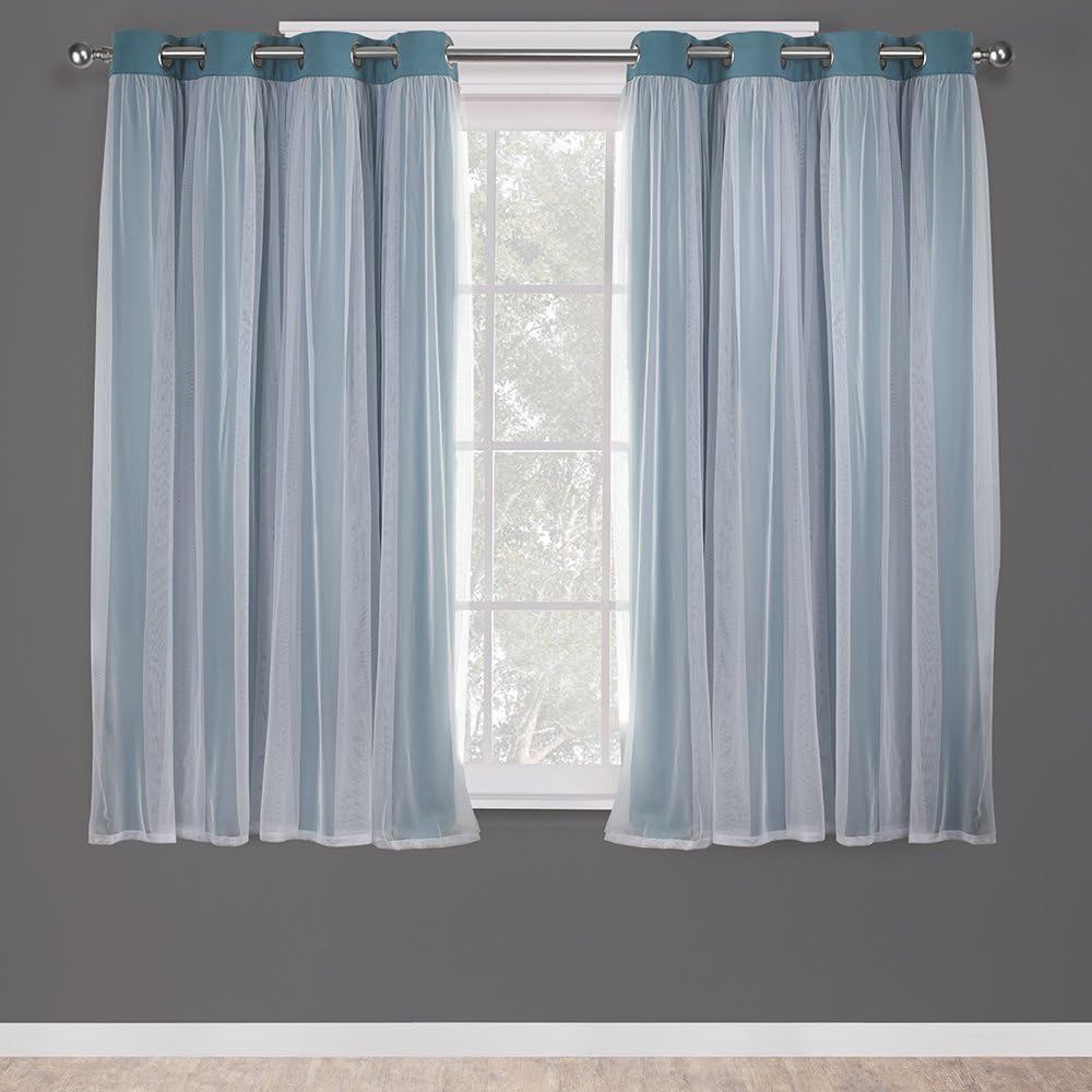 TOWN & COUNTRY LUXE Talia Double Layer Indoor Curtains, Sheer and Room Darkening Blackout, Grommet Top, Energy Efficient, 2-Pack Set, 52"x96", Winter White