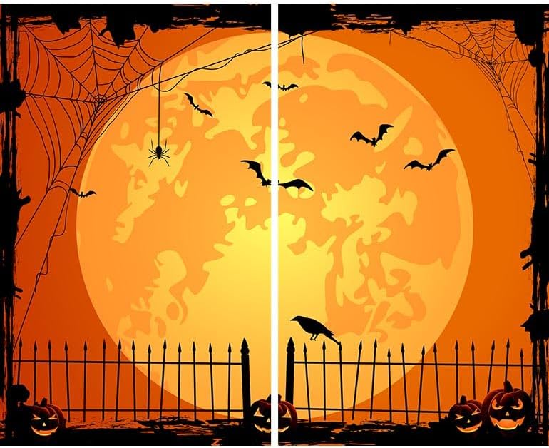 Orange Halloween Curtains for Living Room Large Pumpkin Patch Moon Picture Witch Rod Pocket Window Drapes for Bedroom and Home Decor 2 Panels Set 52x85.5 Inch