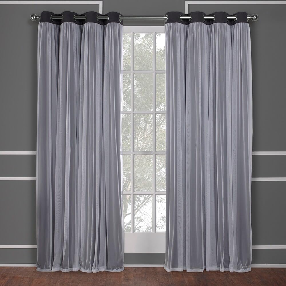 TOWN & COUNTRY LUXE Talia Double Layer Indoor Curtains, Sheer and Room Darkening Blackout, Grommet Top, Energy Efficient, 2-Pack Set, 52"x96", Winter White