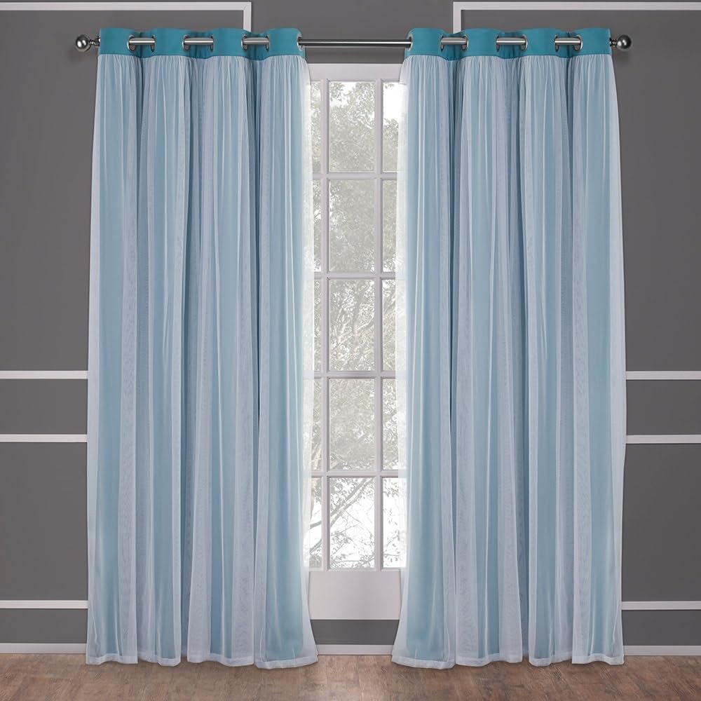 TOWN & COUNTRY LUXE Talia Double Layer Indoor Curtains, Sheer and Room Darkening Blackout, Grommet Top, Energy Efficient, 2-Pack Set, 52"x96", Winter White