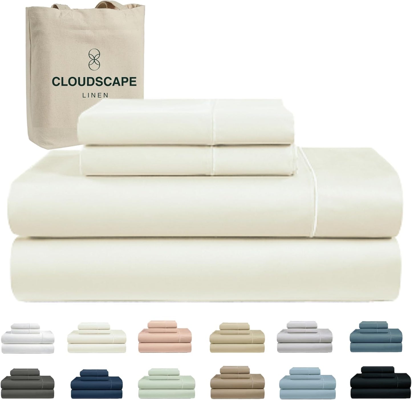 Cloud Scape Linen 100% Egyptian Cotton King Sheets Set – 1000 Thread Count, 4-Piece Soft Hotel Quality Bedding Set,Deep Pockets up to 16”, White