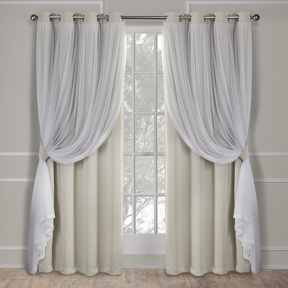 TOWN & COUNTRY LUXE Talia Double Layer Indoor Curtains, Sheer and Room Darkening Blackout, Grommet Top, Energy Efficient, 2-Pack Set, 52"x96", Winter White