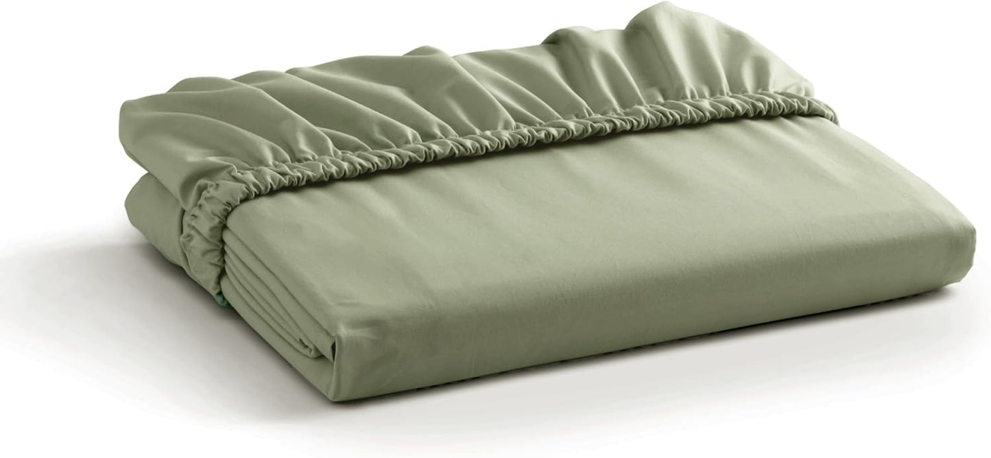Linen Home 100% Cotton Percale Weave Fitted Sheet, Queen Size, White, 1 Deep Pocket Fitted Sheet, Fits Mattress Upto 16" Crisp and Cool Strong Bed Linen, 60"X80"+15"